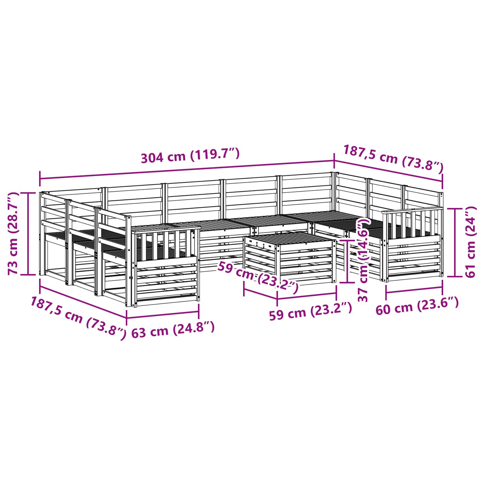 Setovi sofa 10 pcs Prirodna Čvrsto drvo akacije