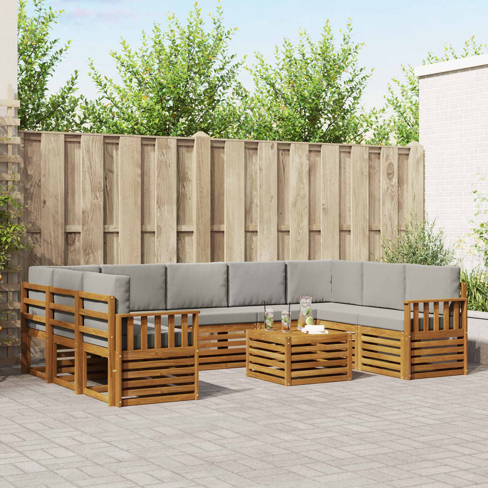 Set vanjskih sofa 10 kom. Prirodna i svjetlosiva