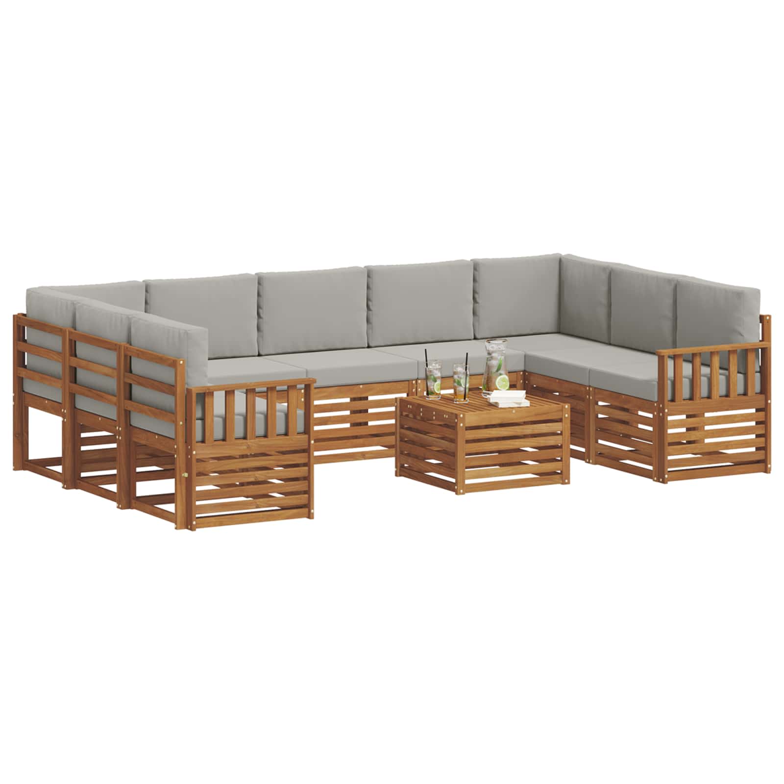 Set vanjskih sofa 10 kom. Prirodna i svjetlosiva