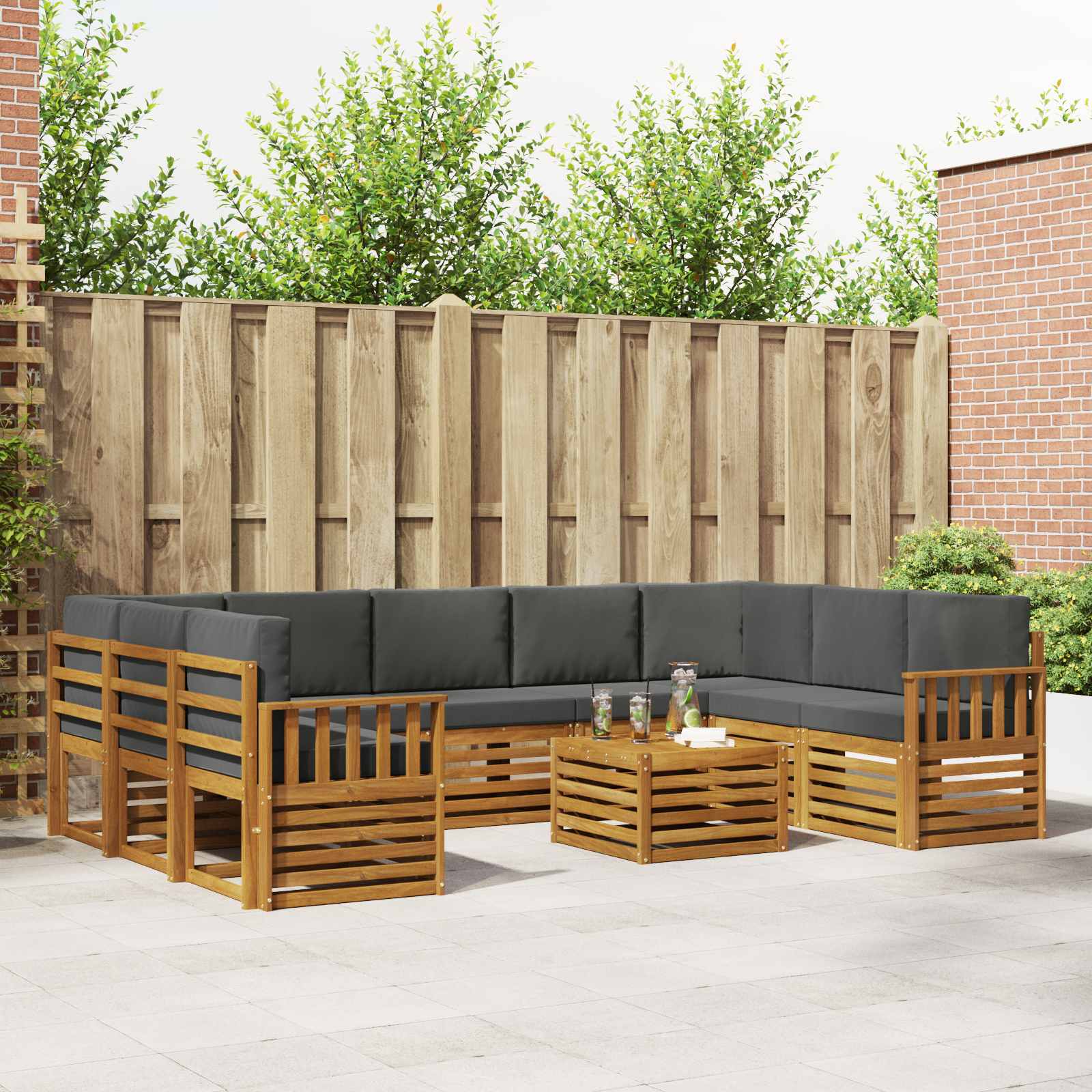 Set vanjskih sofa 10 kom. Prirodna i antracit