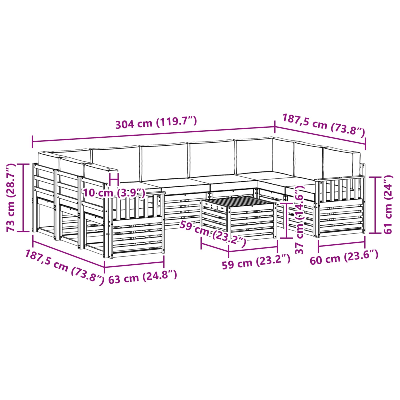Setovi sofa 10 pcs Prirodna i bež Čvrsto drvo akacije