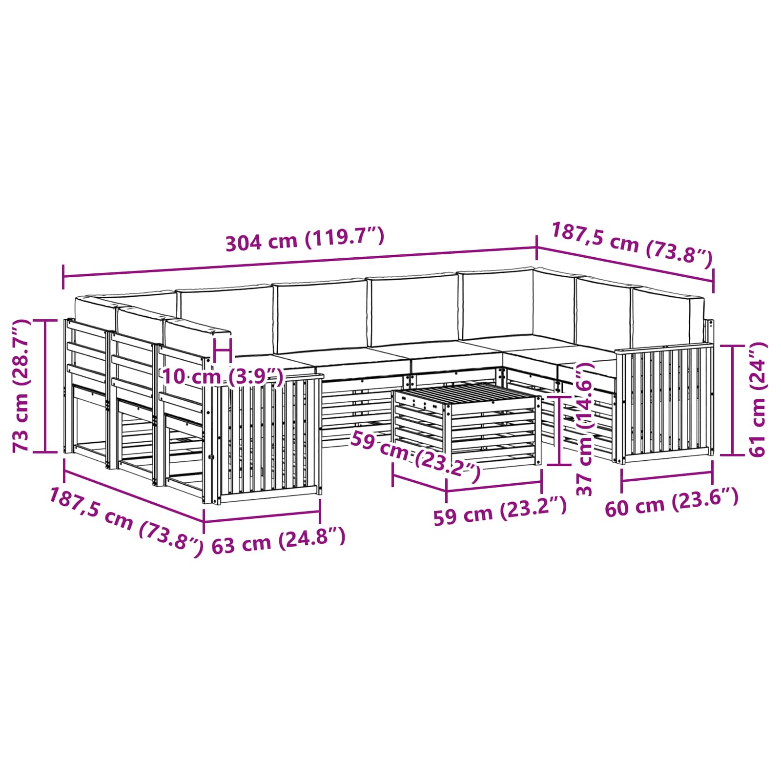 Setovi sofa 10 pcs Prirodna i antracit Čvrsto drvo akacije