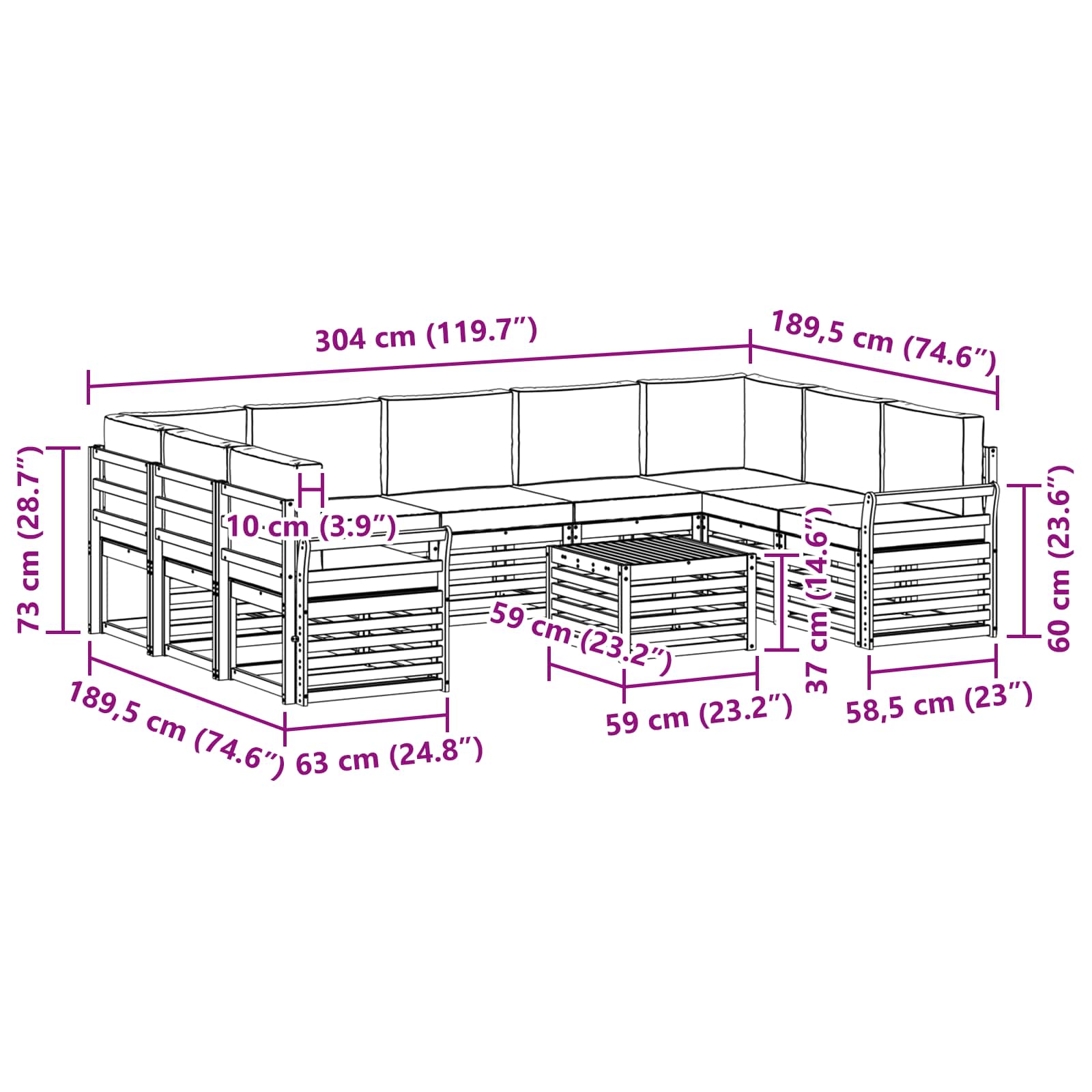 Setovi sofa 10 pcs Prirodna i bež Čvrsto drvo akacije