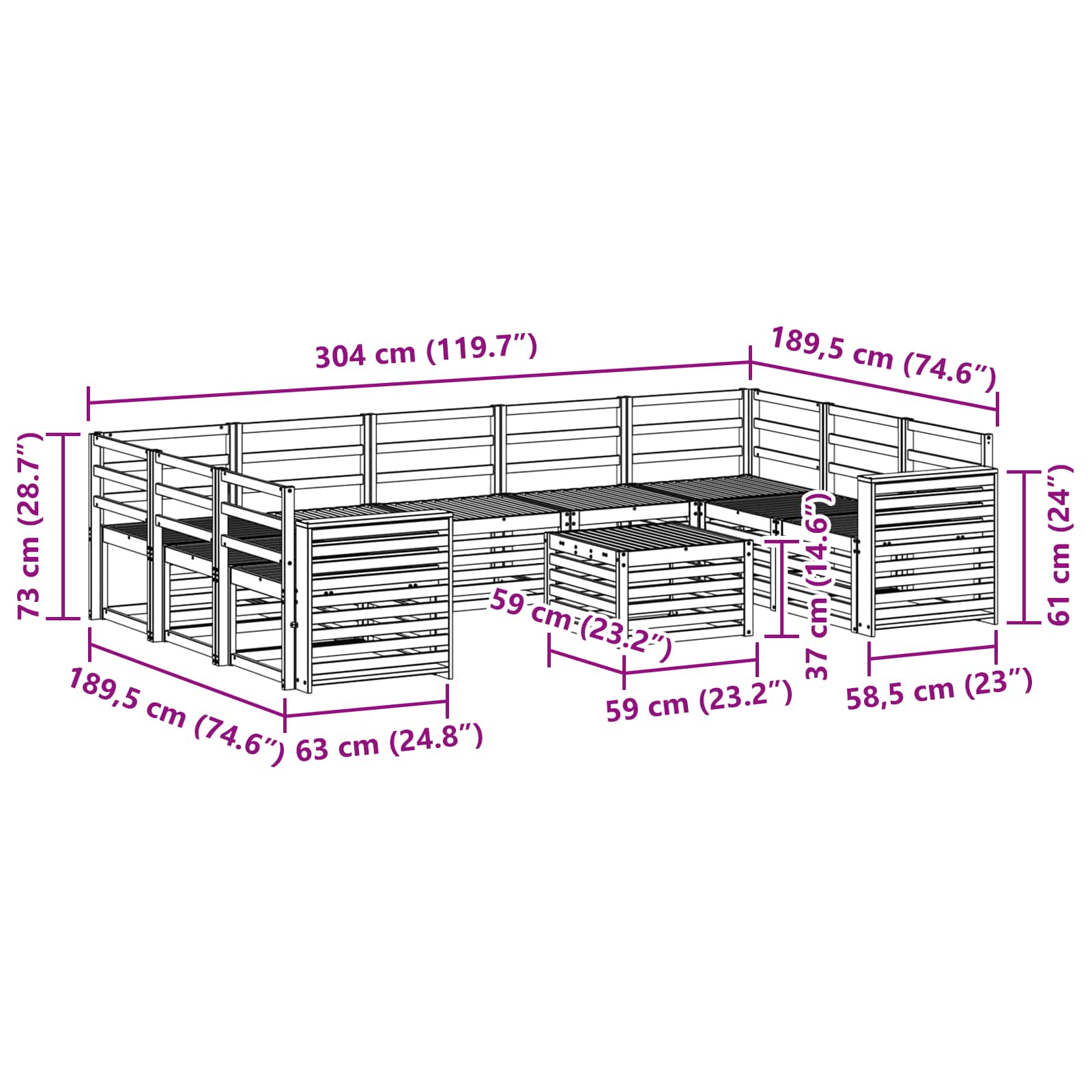 Setovi sofa 10 pcs Prirodna Čvrsto drvo akacije