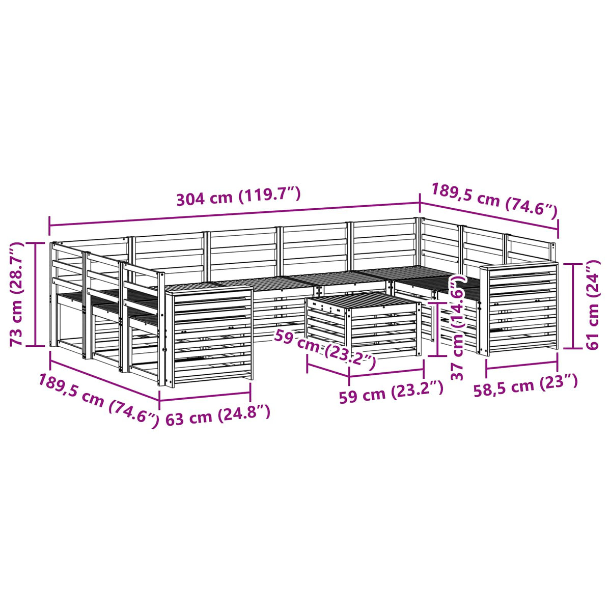 Set vanjskih sofa 10 kom. Prirodna