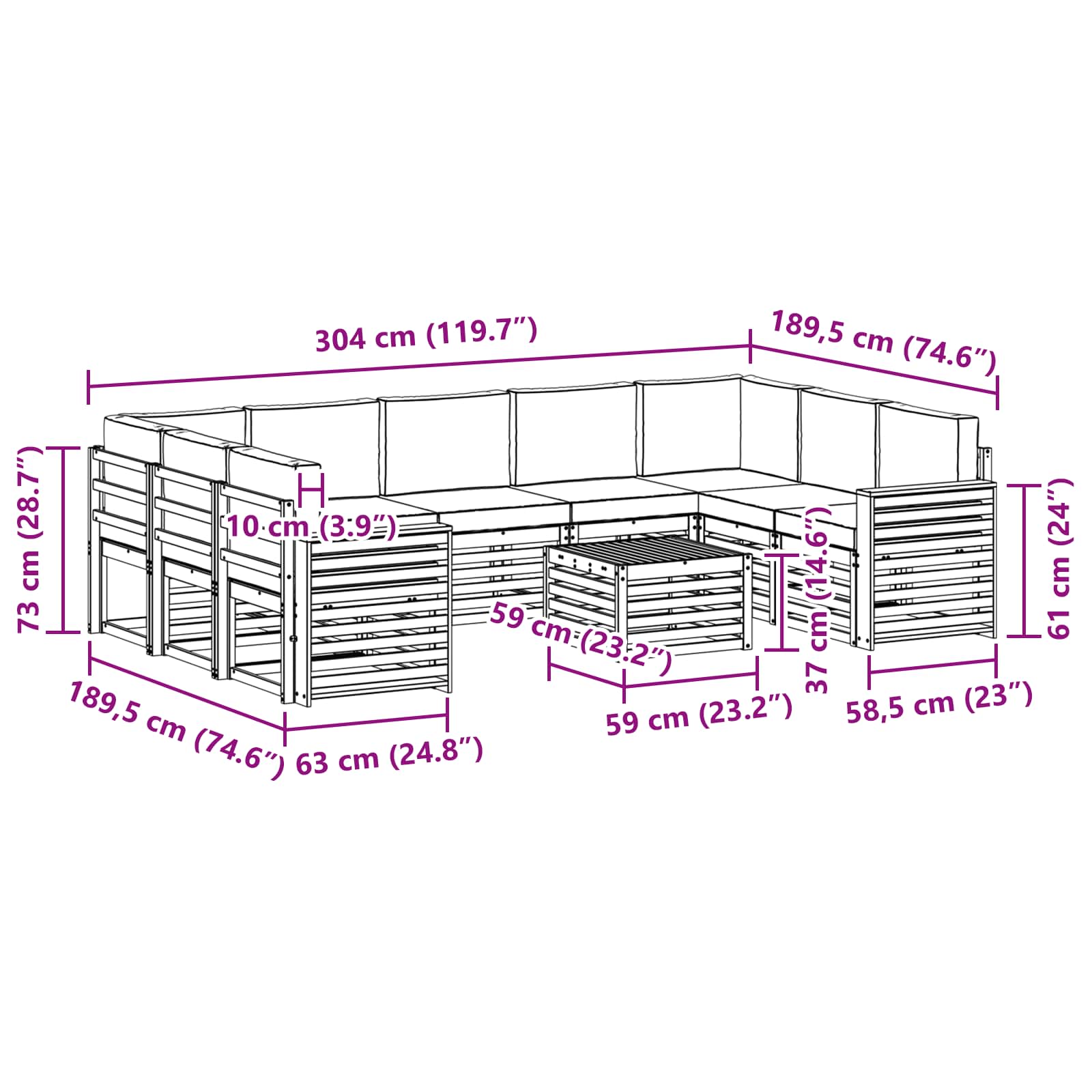 Setovi sofa 10 pcs Prirodna i krem Čvrsto drvo akacije