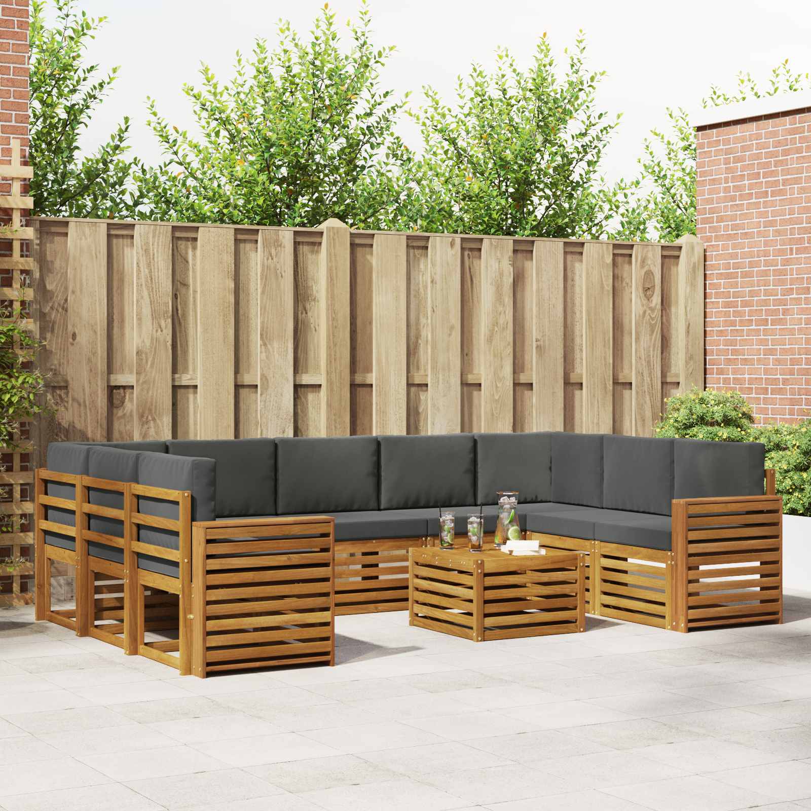 Setovi sofa 10 pcs Prirodna i antracit Čvrsto drvo akacije
