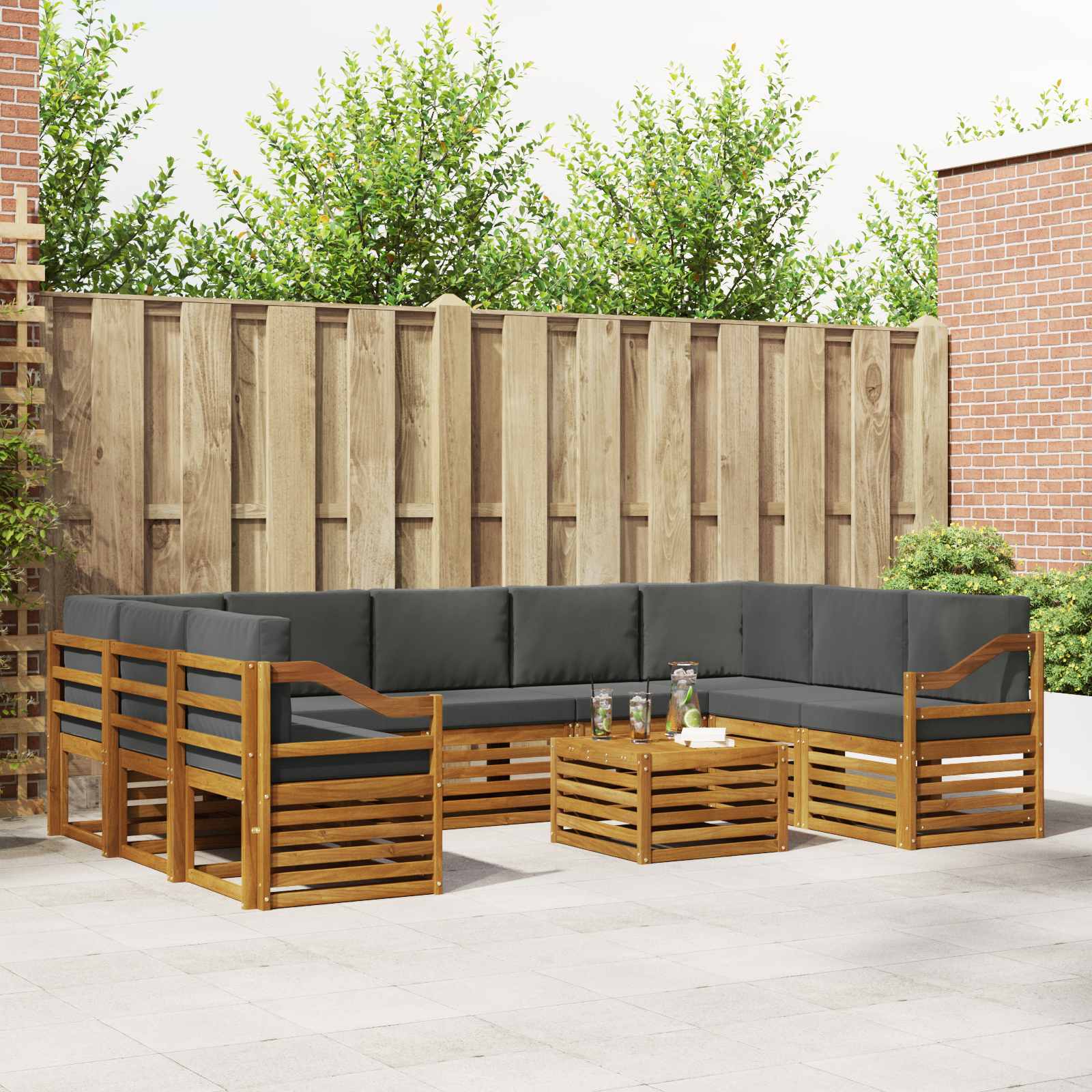 Setovi sofa 10 pcs Prirodna i antracit Čvrsto drvo akacije