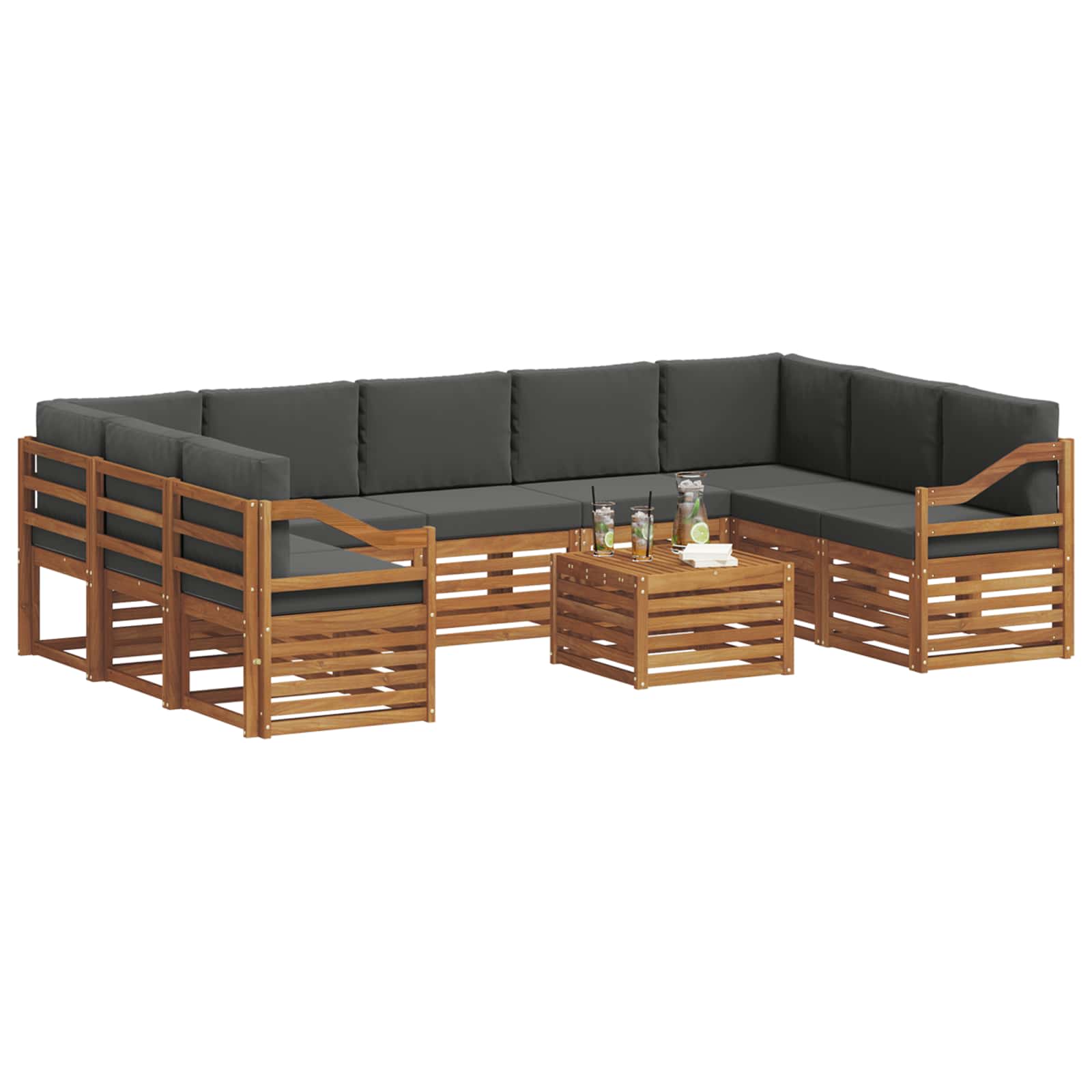 Setovi sofa 10 pcs Prirodna i antracit Čvrsto drvo akacije