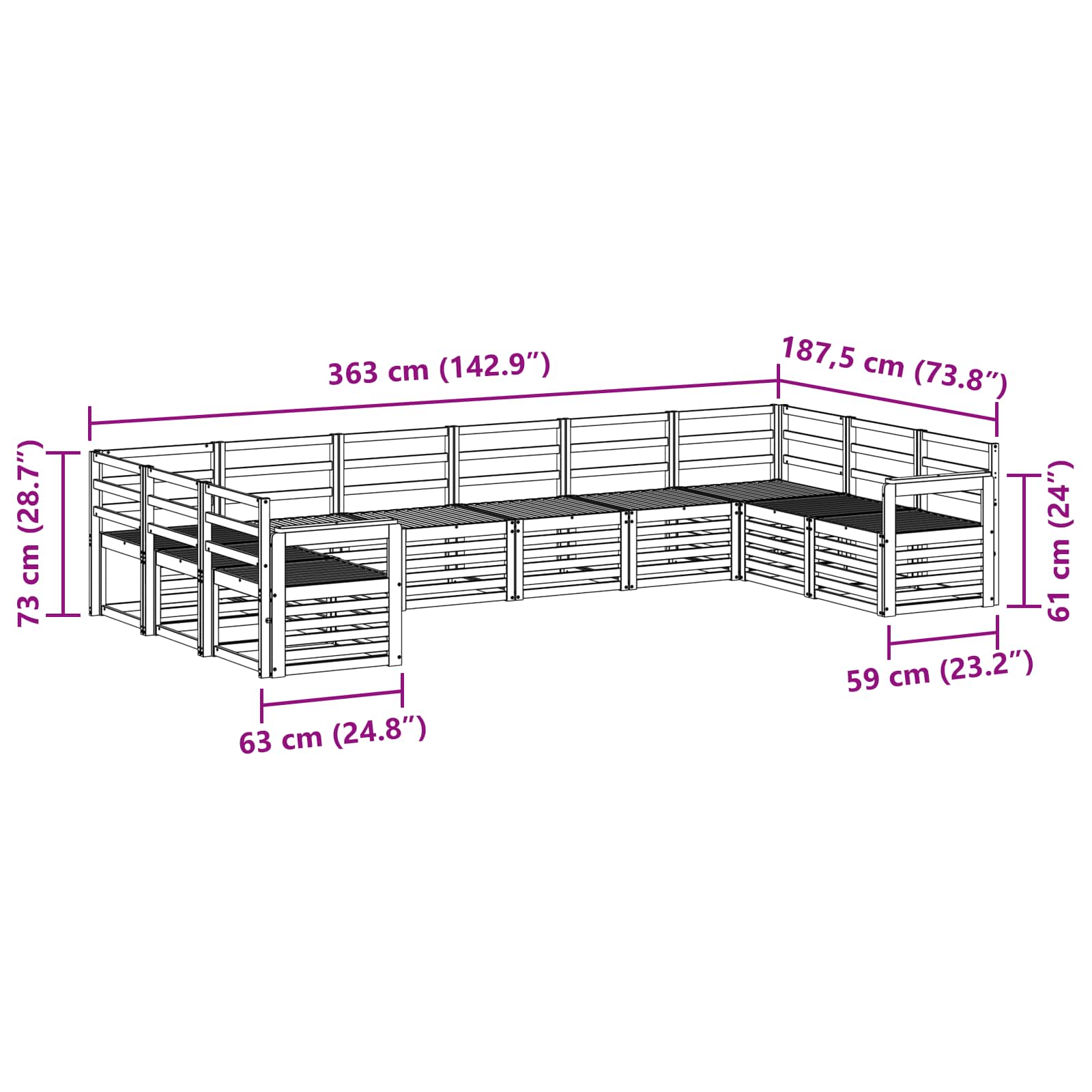 Sekcijska garnitura 10 pcs Prirodna