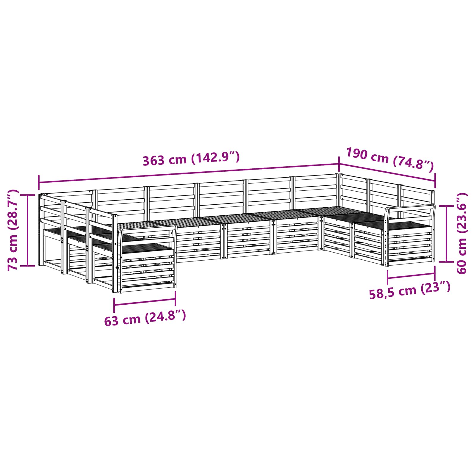 Sekcijska garnitura 10 pcs Prirodna