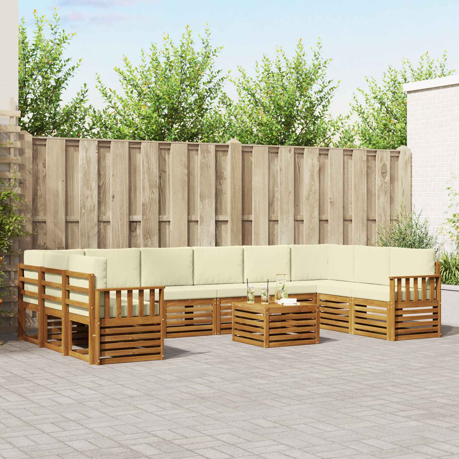 Set vanjskih sofa 11 pcs Prirodna i krem Čvrsto drvo akacije