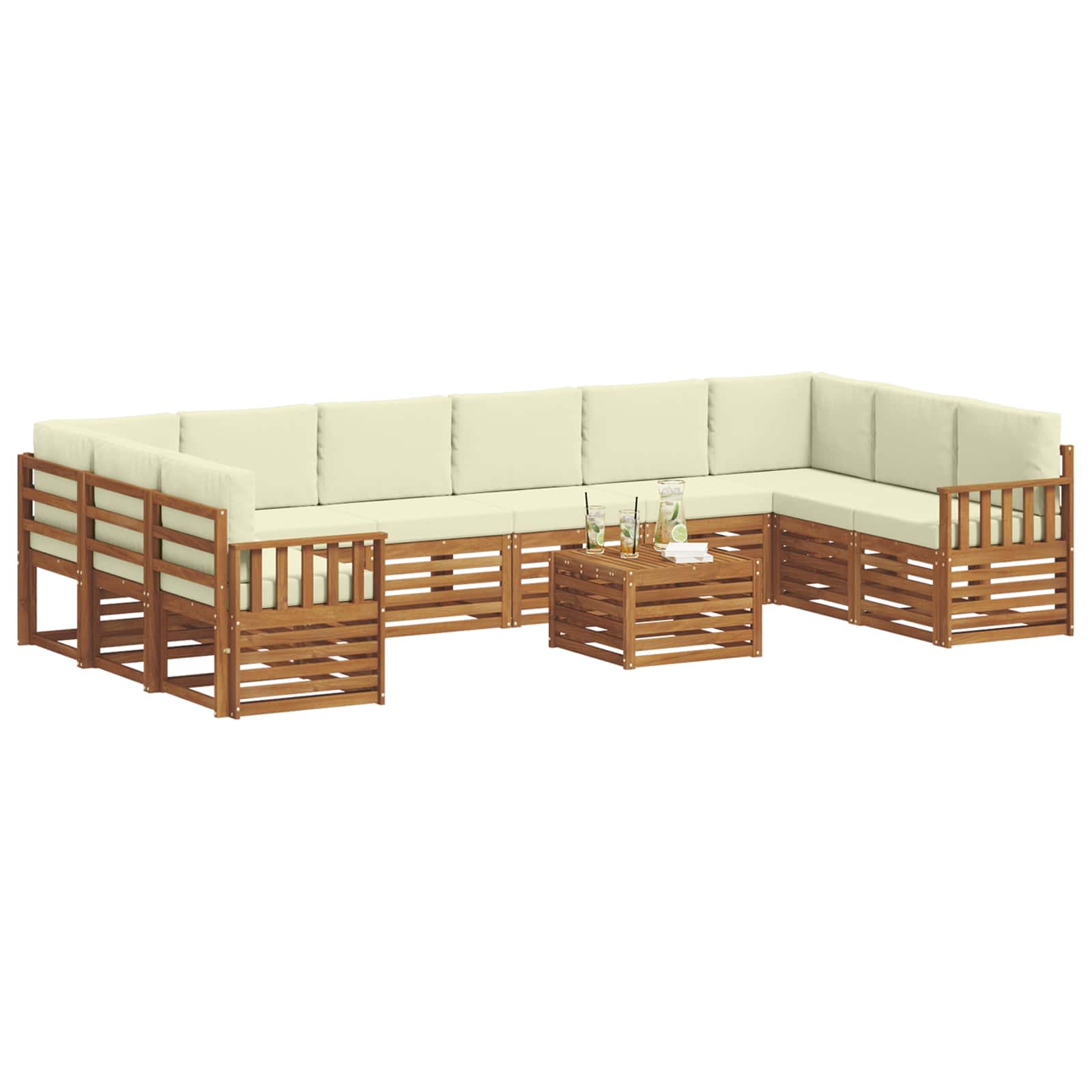 Set vanjskih sofa 11 pcs Prirodna i krem Čvrsto drvo akacije