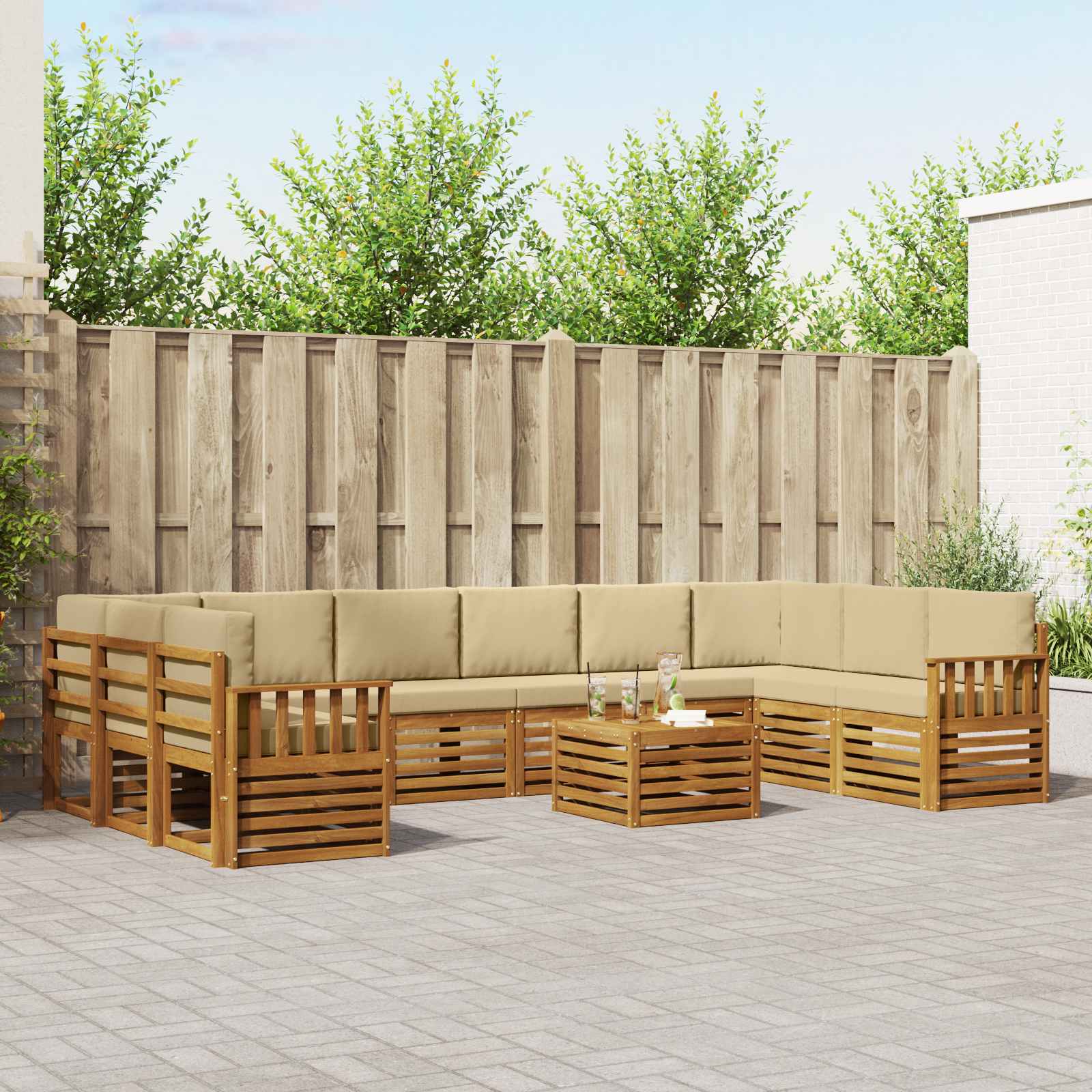 Set vanjskih sofa 11 pcs Prirodna i bež Čvrsto drvo akacije