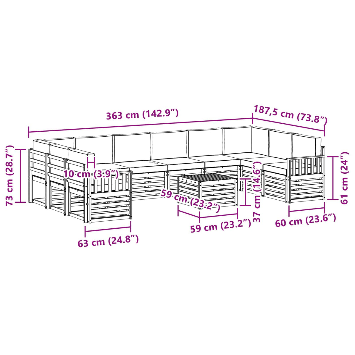 Set vanjskih sofa 11 kom. Prirodna i bež