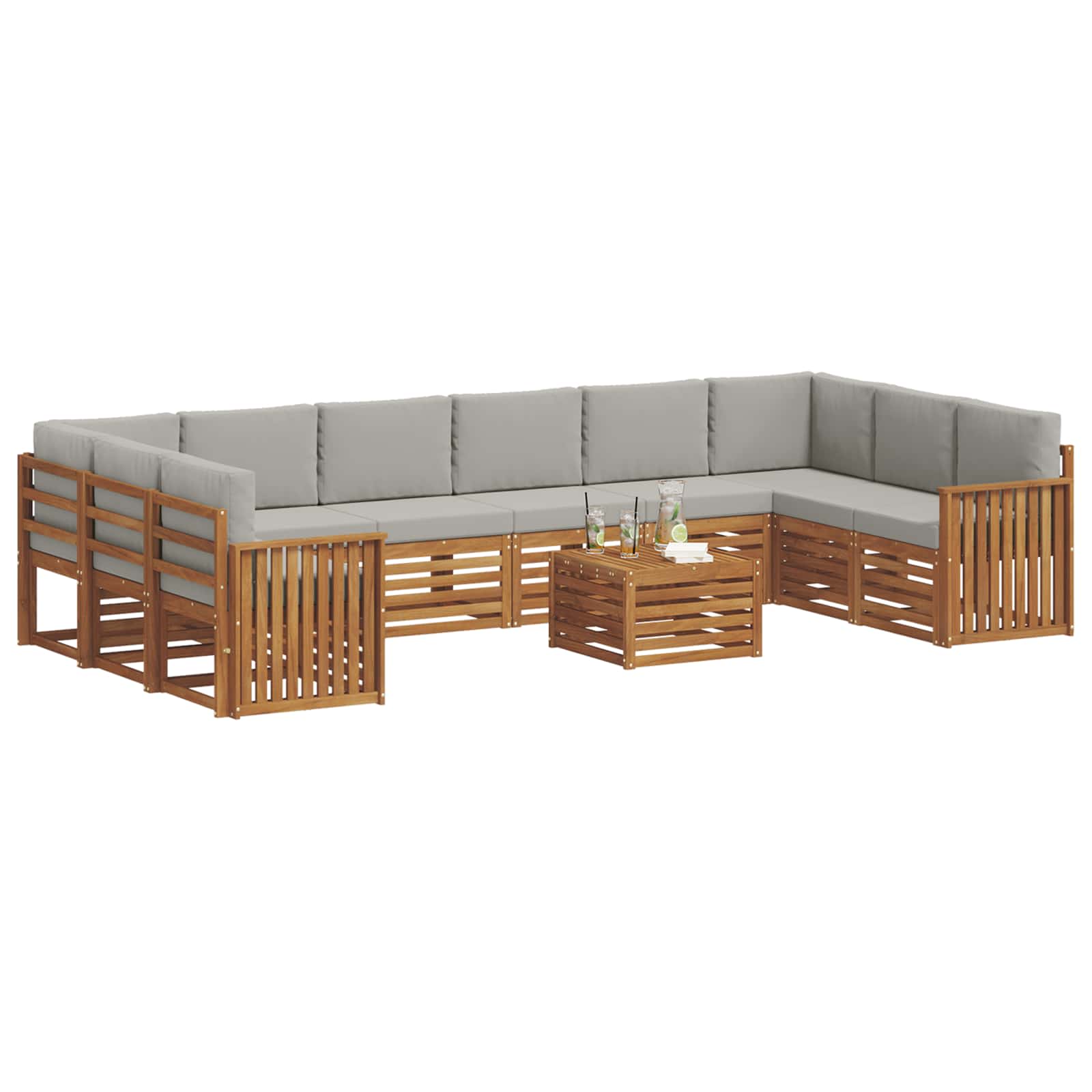Set vanjskih sofa s jastukom 11 pcs Prirodna i svijetlo siva
