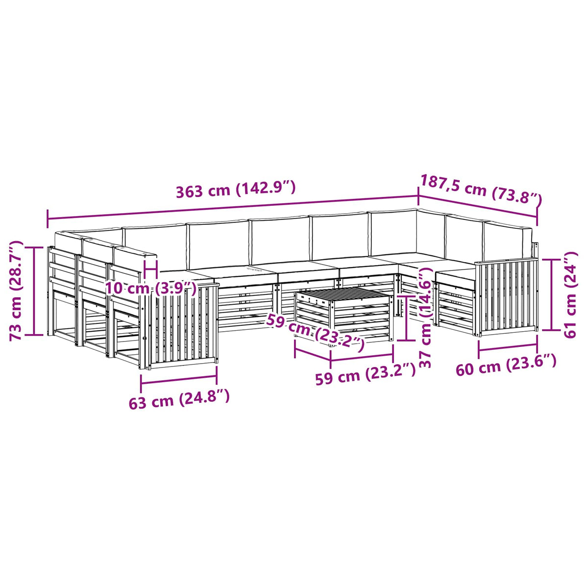 Set vanjskih sofa 11 kom. Prirodna i antracit