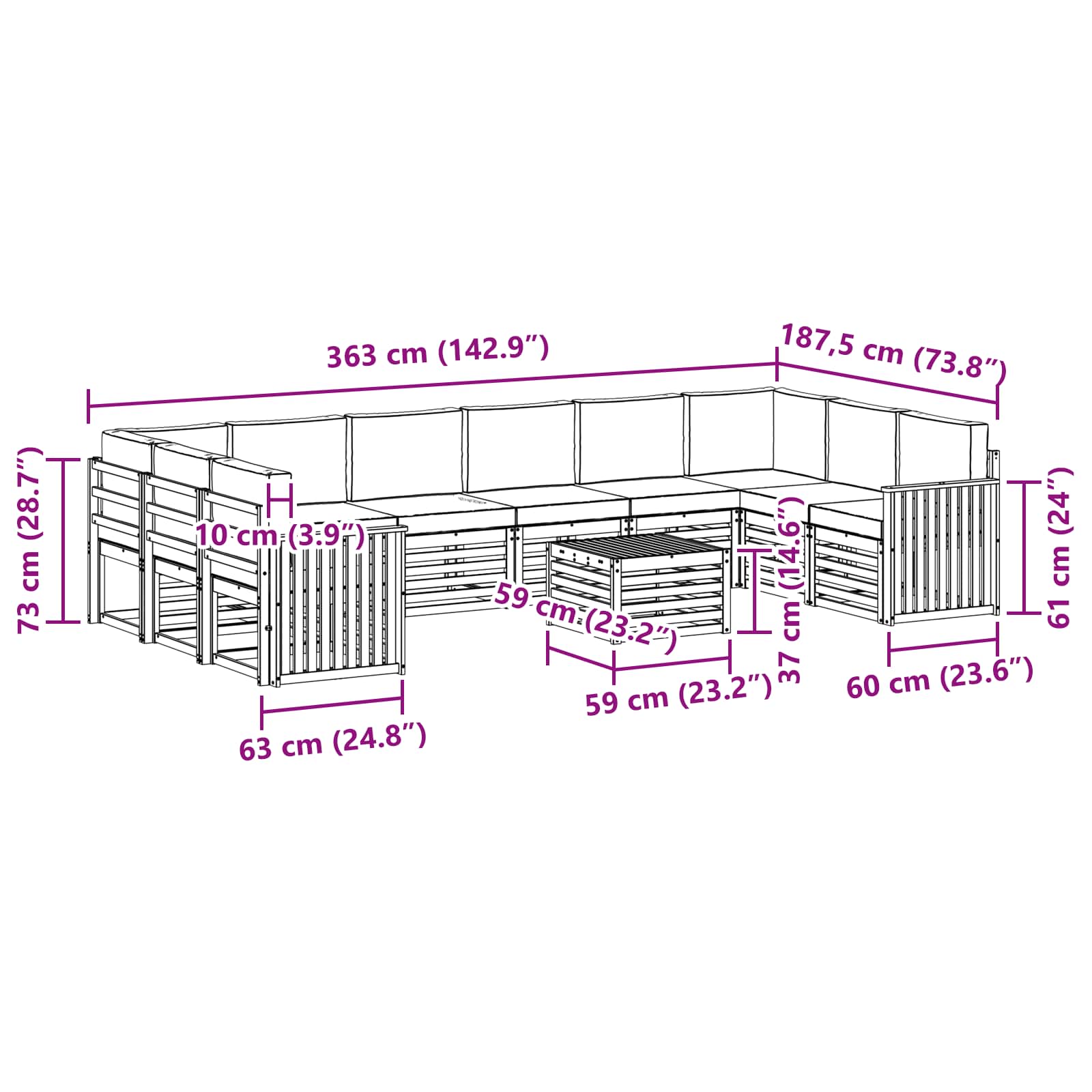 Set vanjskih sofa 11 kom. Prirodna i bež