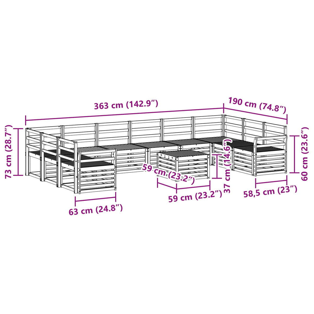Set vanjskih sofa 11 kom. Prirodna