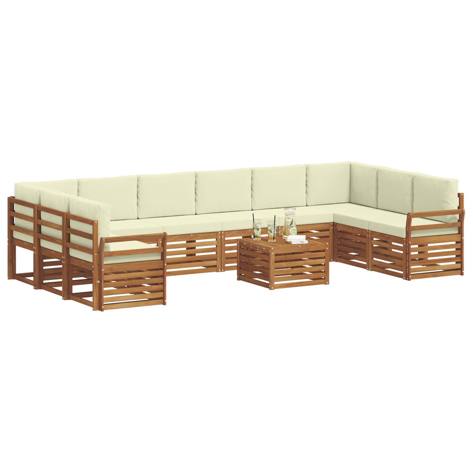 Set vanjskih sofa 11 pcs Prirodna i krem Čvrsto drvo akacije