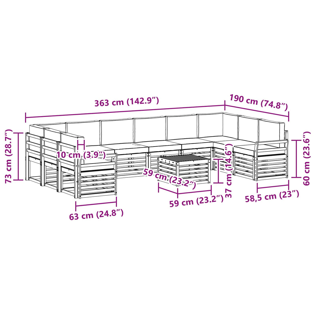 Set vanjskih sofa 11 kom. Prirodna i krem