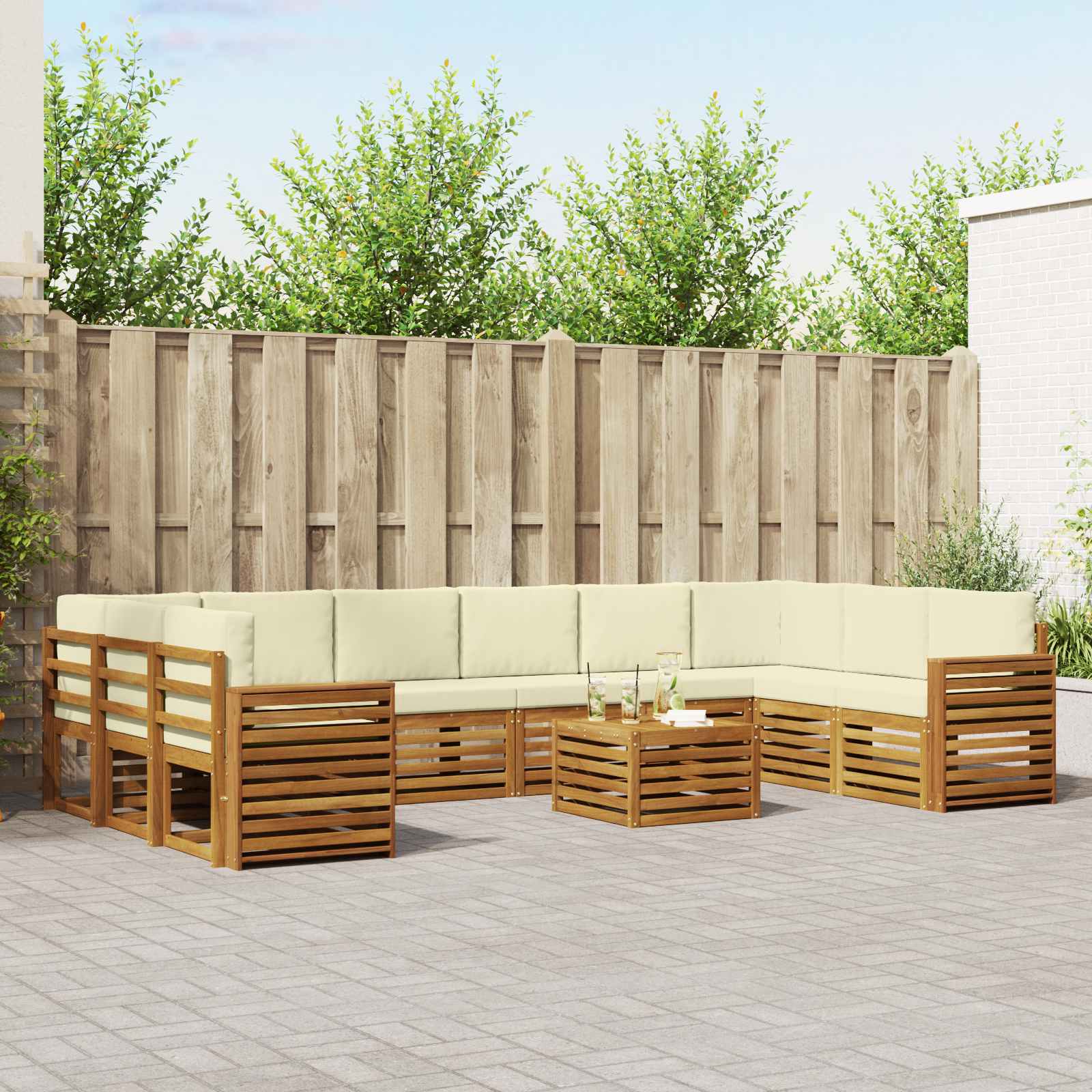 Set vanjskih sofa 11 pcs Prirodna i krem Čvrsto drvo akacije