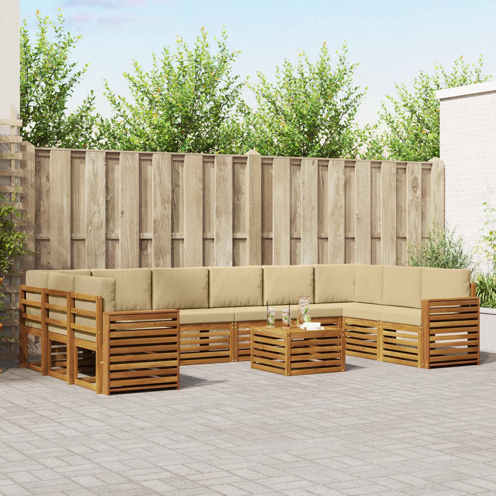 Set vanjskih sofa 11 pcs Prirodna i bež Čvrsto drvo akacije
