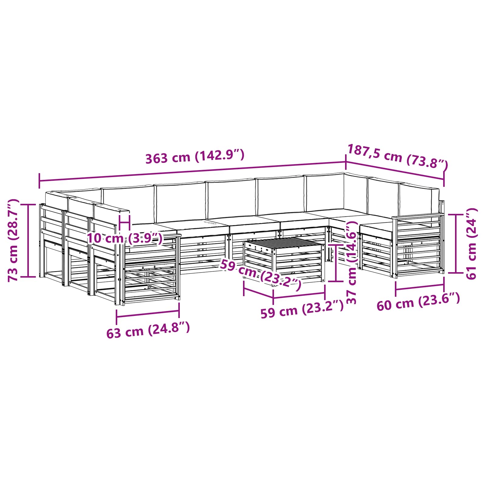 Set vanjskih sofa 11 kom. Prirodna i svijetlo siva