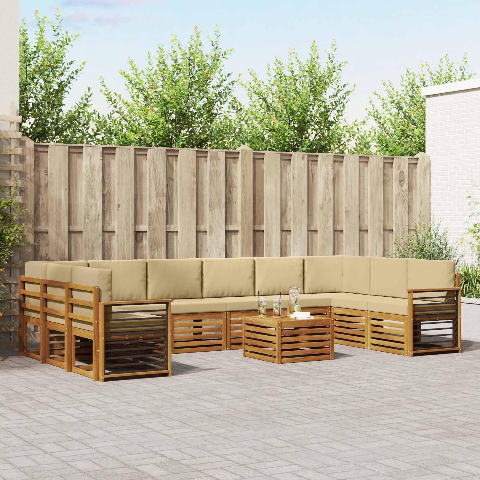Set vanjskih sofa 11 pcs Prirodna i bež Čvrsto drvo akacije