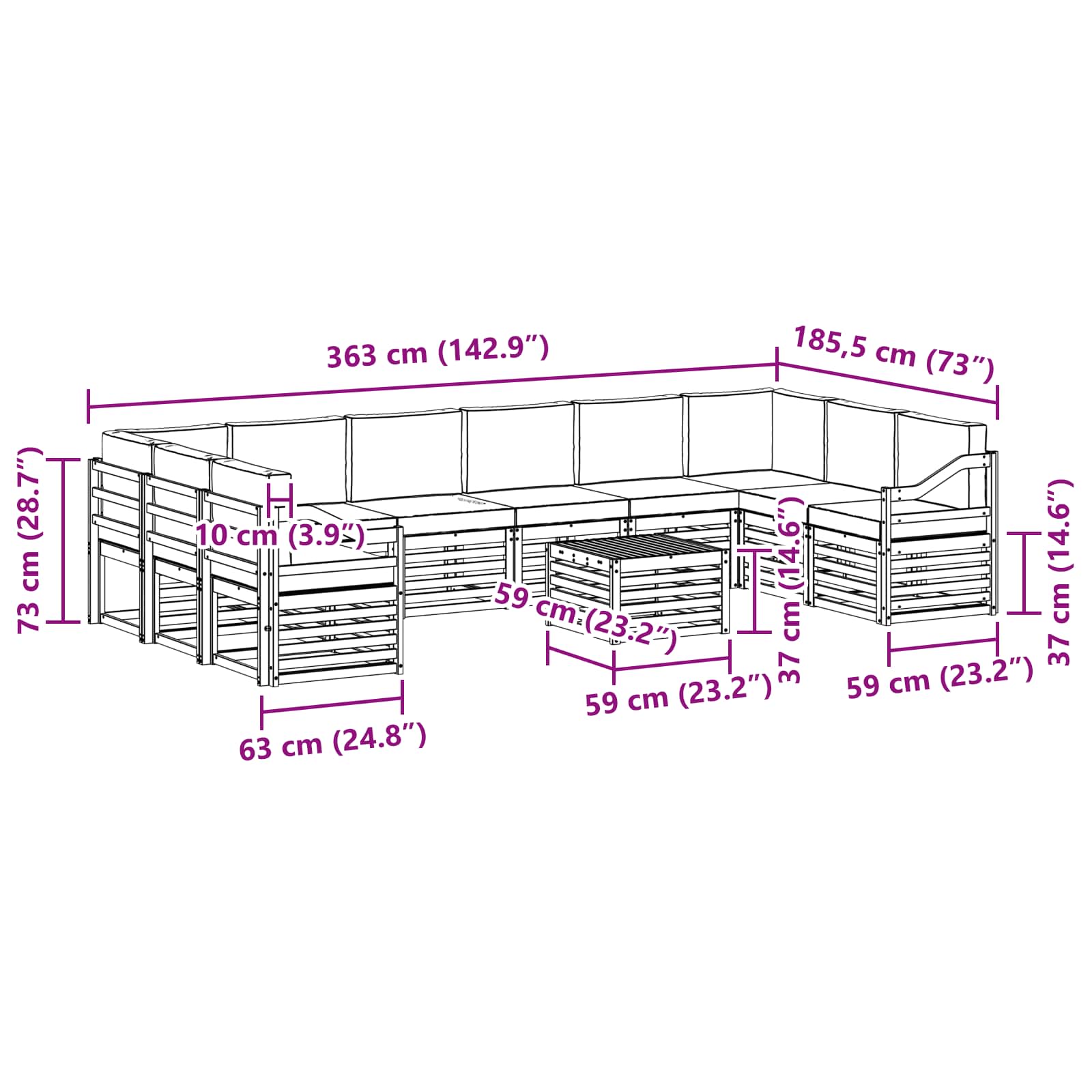 Set vanjskih sofa 11 kom. Prirodna i svijetlo siva
