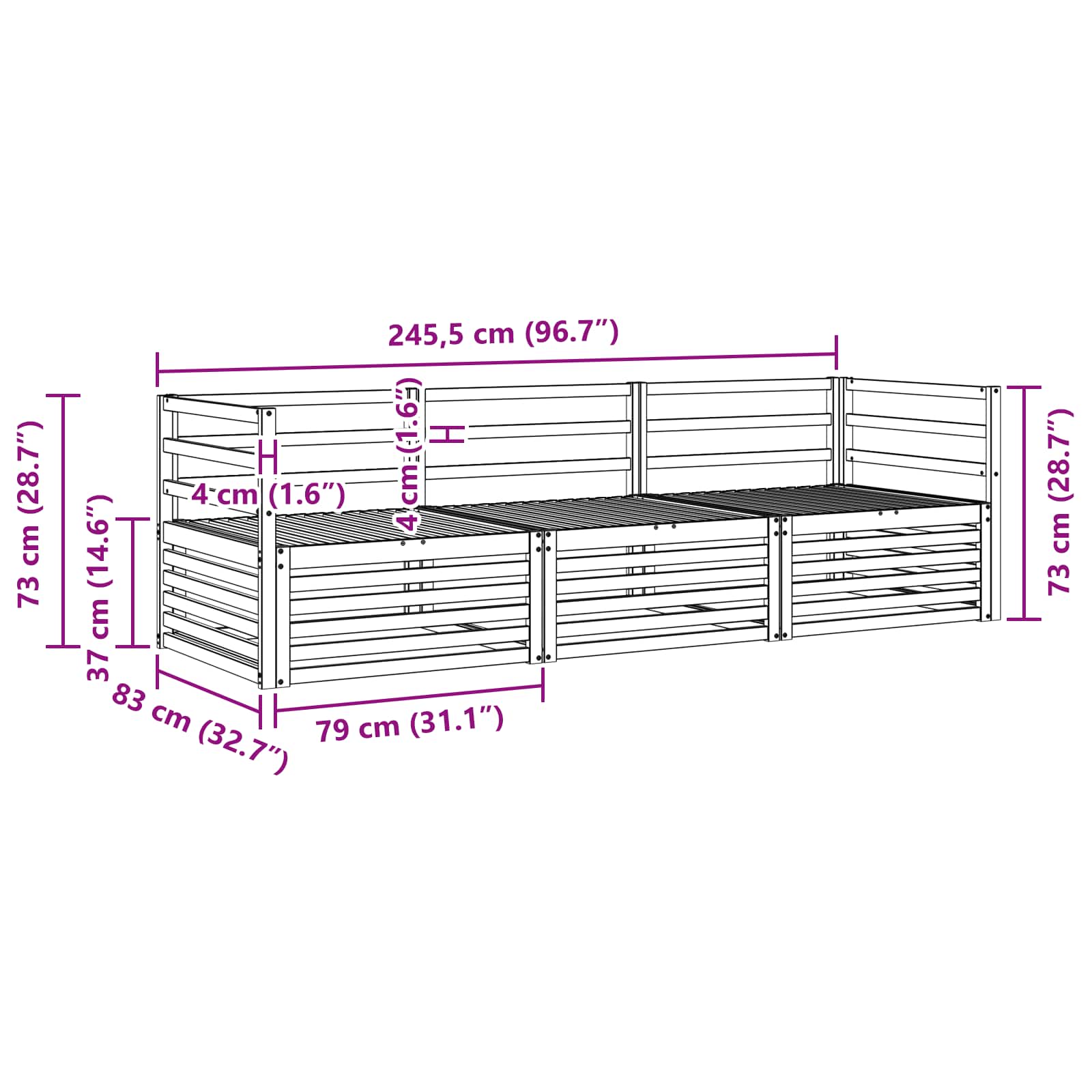 Set vanjskih sofa 3 pcs Prirodna Čvrsto drvo akacije