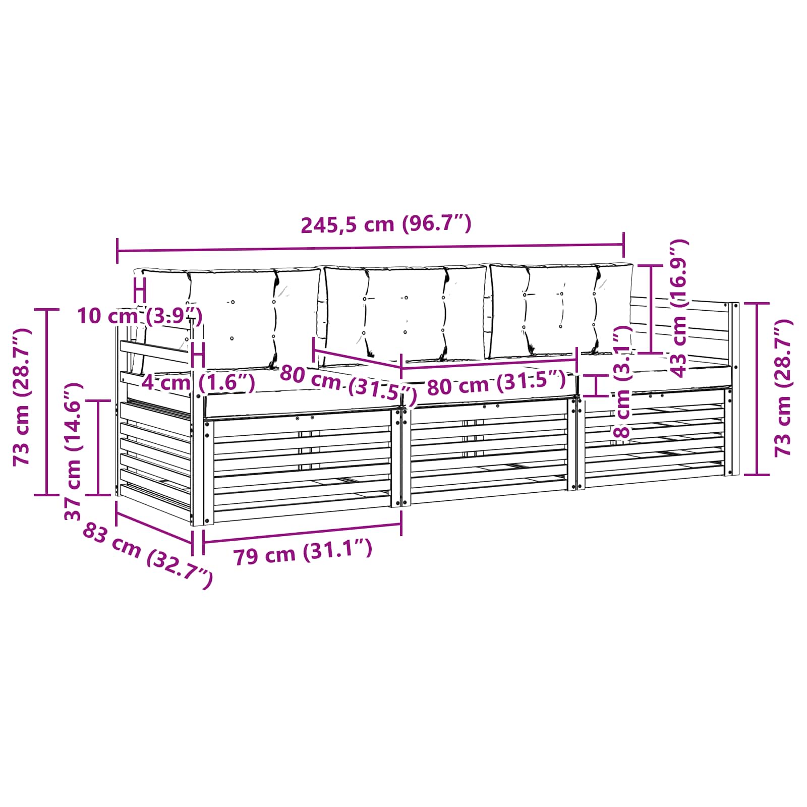 Set vanjskih sofa s jastukom 3 pcs Prirodna i bež