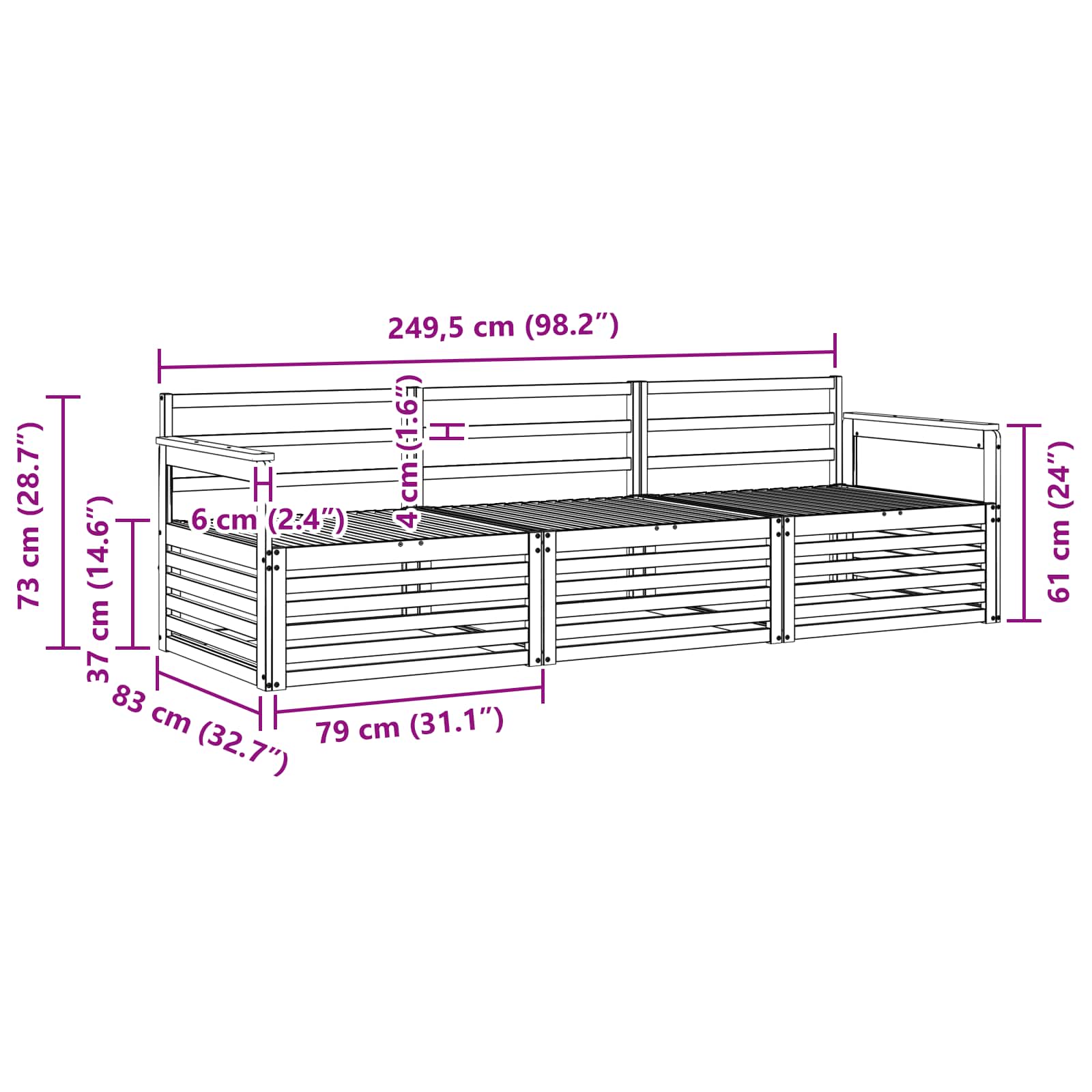 Set vanjskih sofa 3 pcs Prirodna Čvrsto drvo akacije