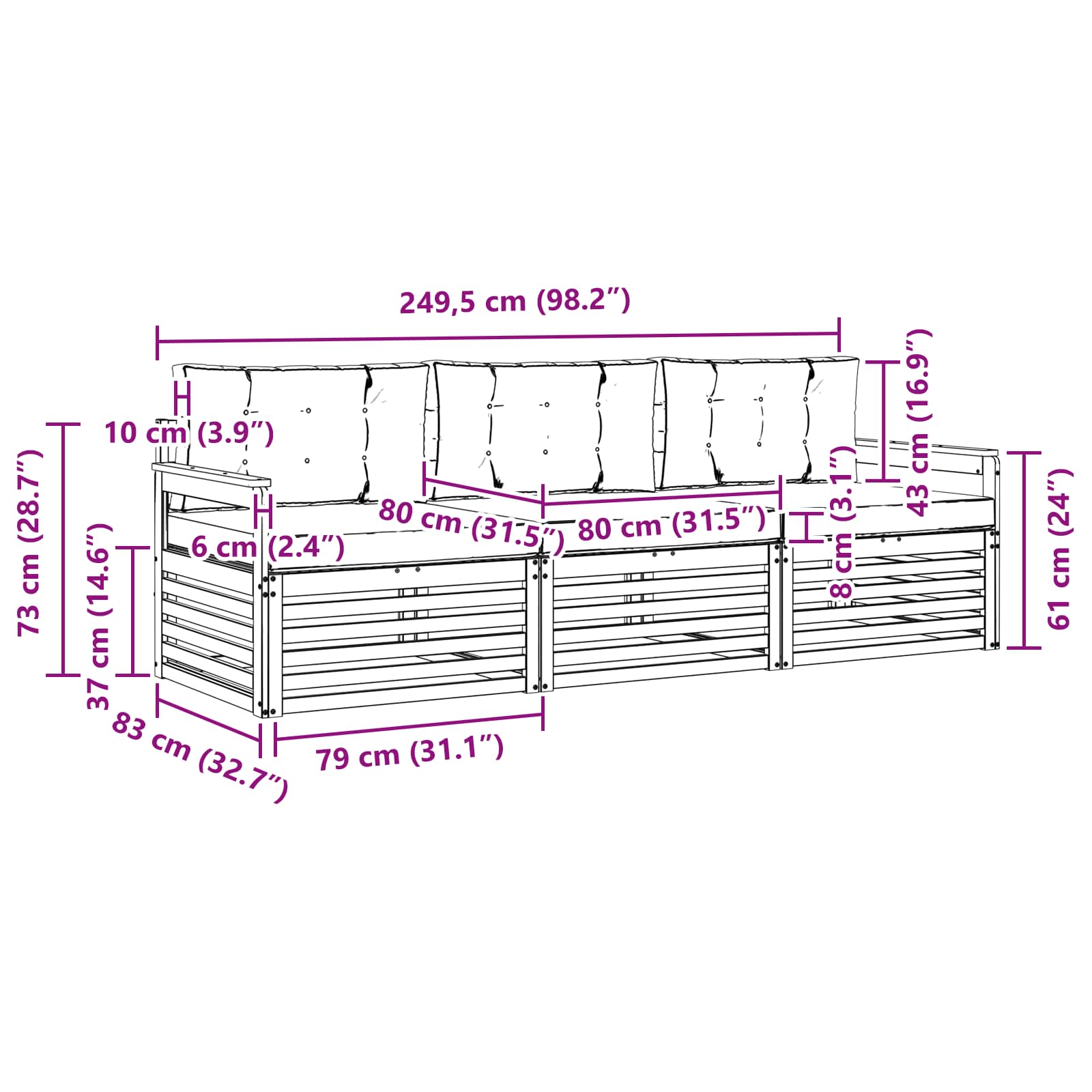 Set vanjskih sofa s jastukom 3 pcs Prirodna i bež