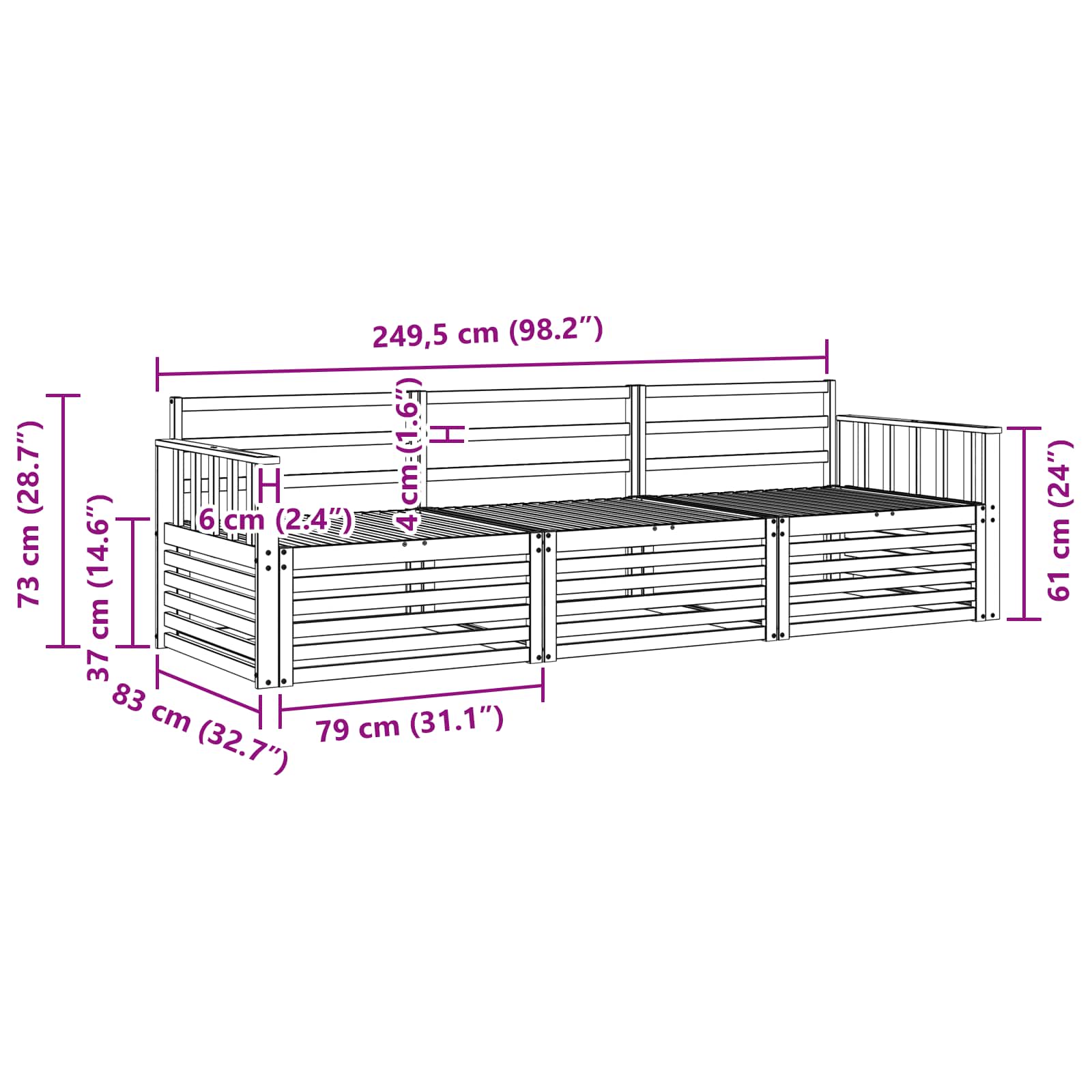 Set vanjskih sofa 3 pcs Prirodna Čvrsto drvo akacije