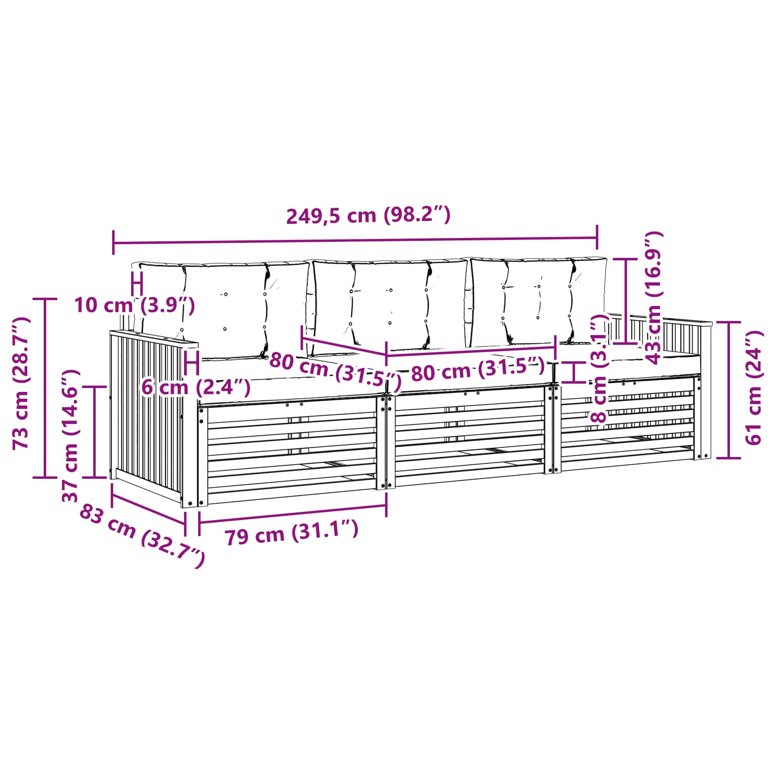 Set vanjskih sofa s jastukom 3 pcs Prirodna i krem