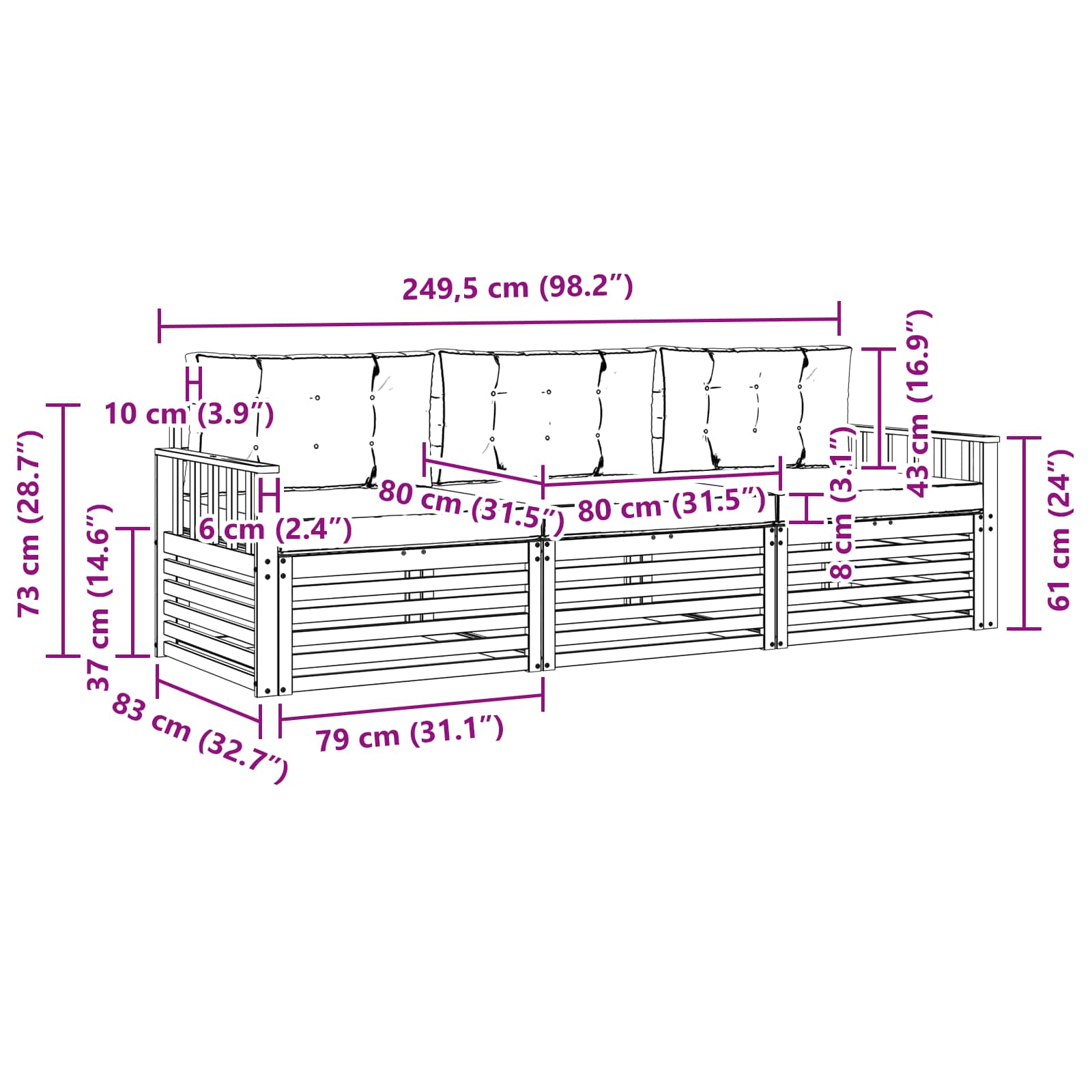Set vanjskih sofa s jastukom 3 pcs Prirodna i antracit