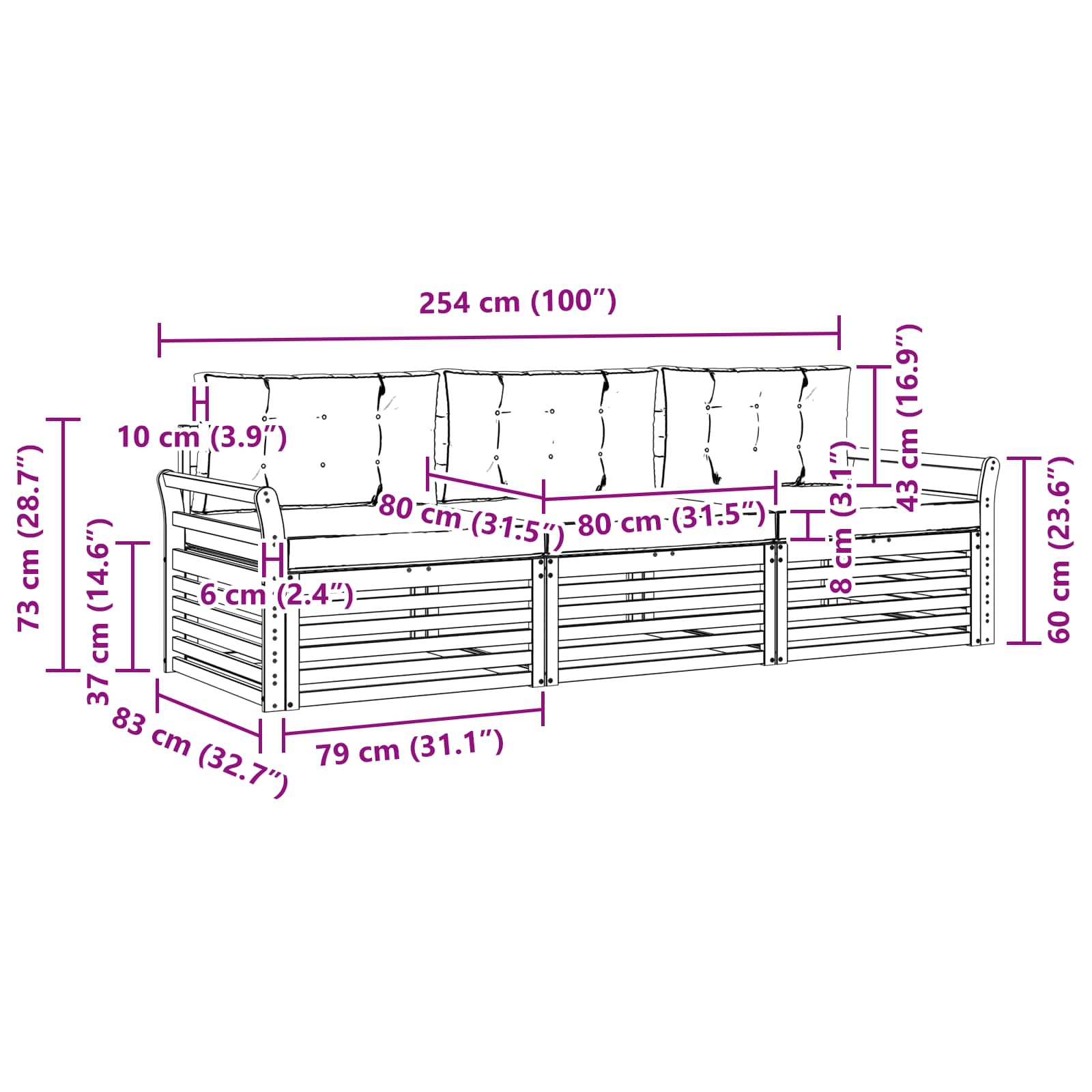 Set vanjskih sofa s jastukom 3 pcs Prirodna i bež