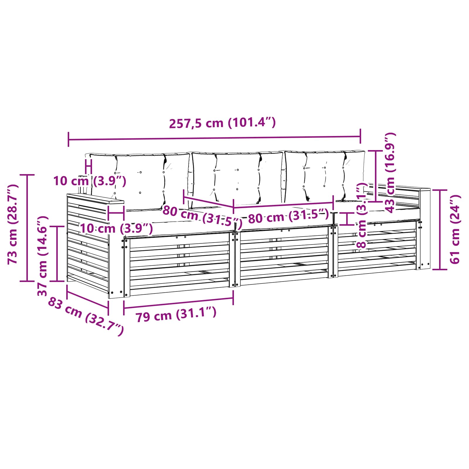 Set vanjskih sofa s jastukom 3 pcs Prirodna i bež