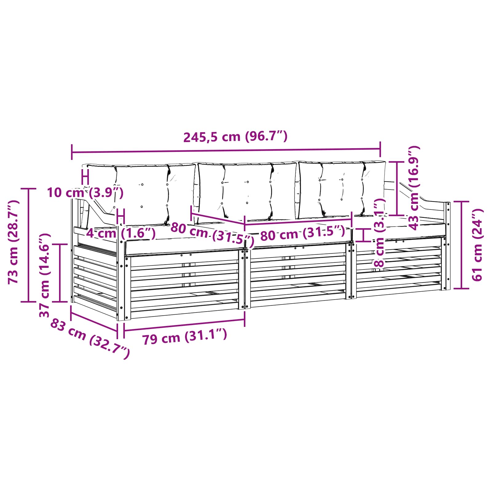 Set vanjskih sofa s jastukom 3 pcs Prirodna i antracit