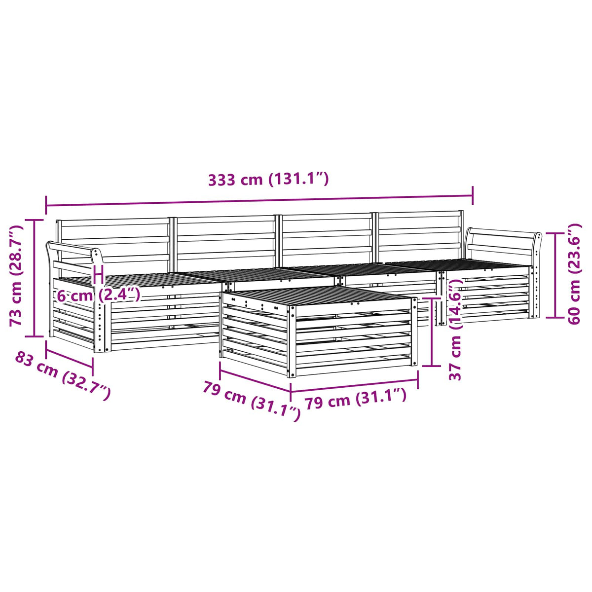 Set vanjskih sofa 5 kom. Prirodna Čvrsto drvo akacije