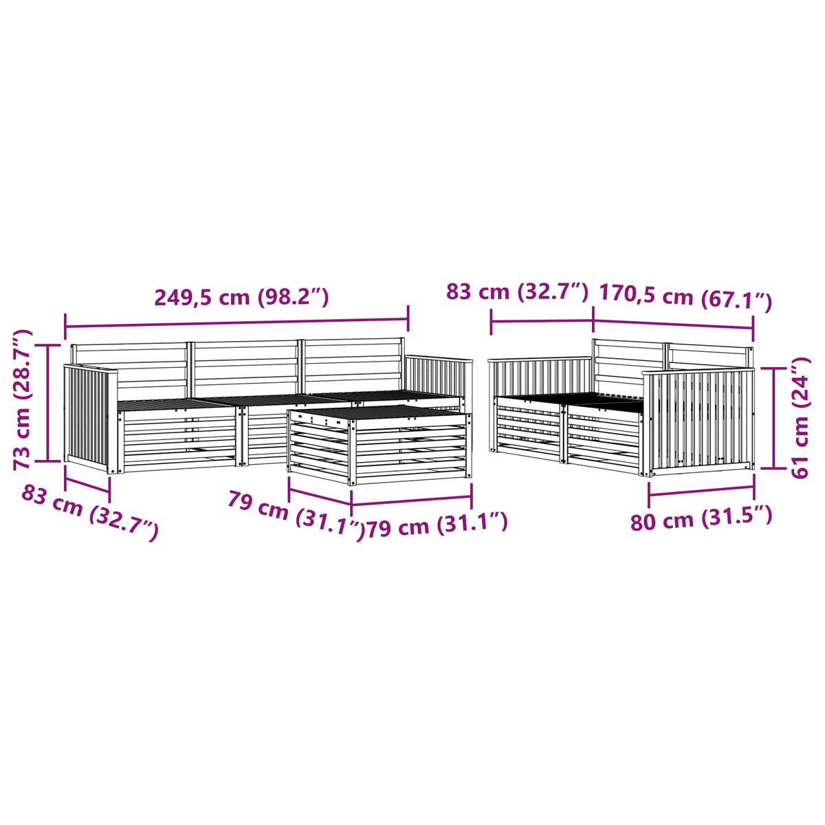 Set vanjskih sofa 6 kom. Prirodna Čvrsto drvo akacije