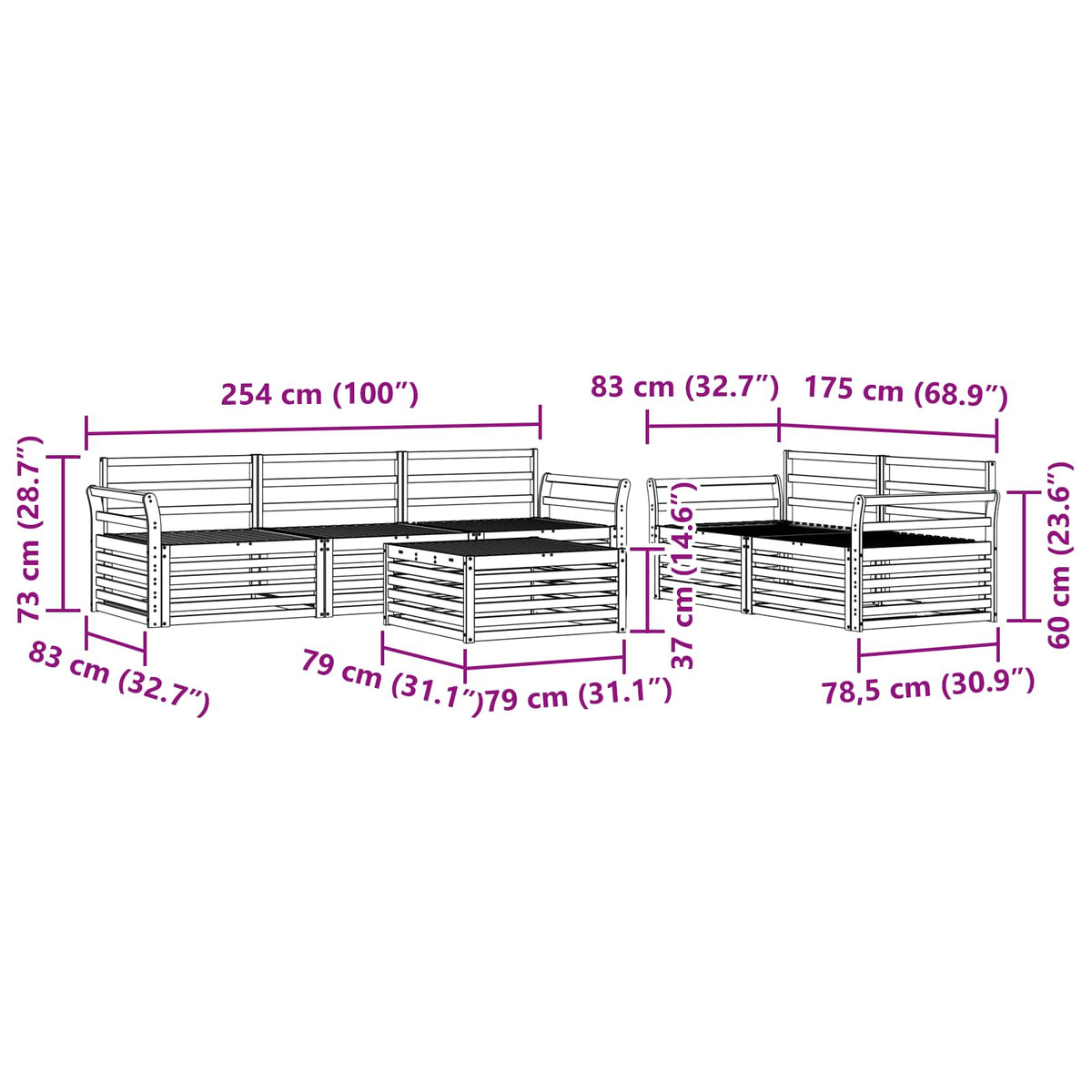Set vanjskih sofa 6 kom. Prirodna Čvrsto drvo akacije