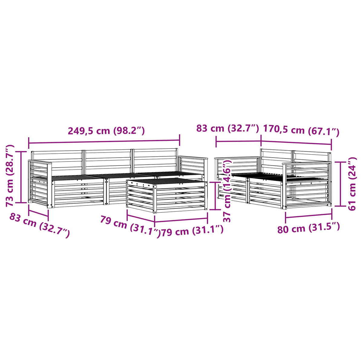 Set vanjskih sofa 6 kom. Prirodna Čvrsto drvo akacije