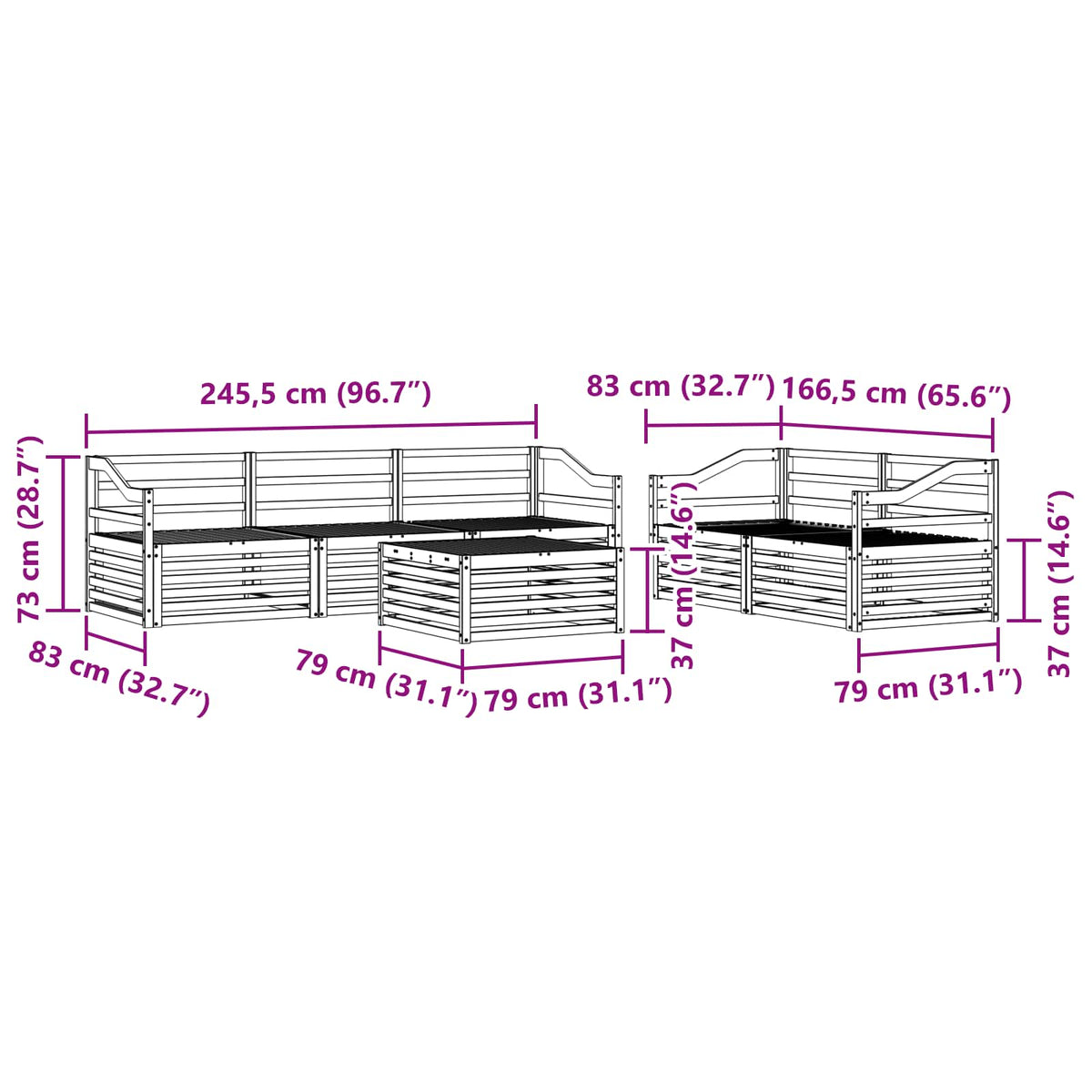 Set vanjskih sofa 6 kom. Prirodna Čvrsto drvo akacije