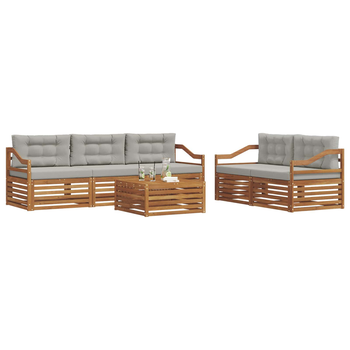 Set vanjskih sofa 6 kom. Prirodna i svijetlo siva