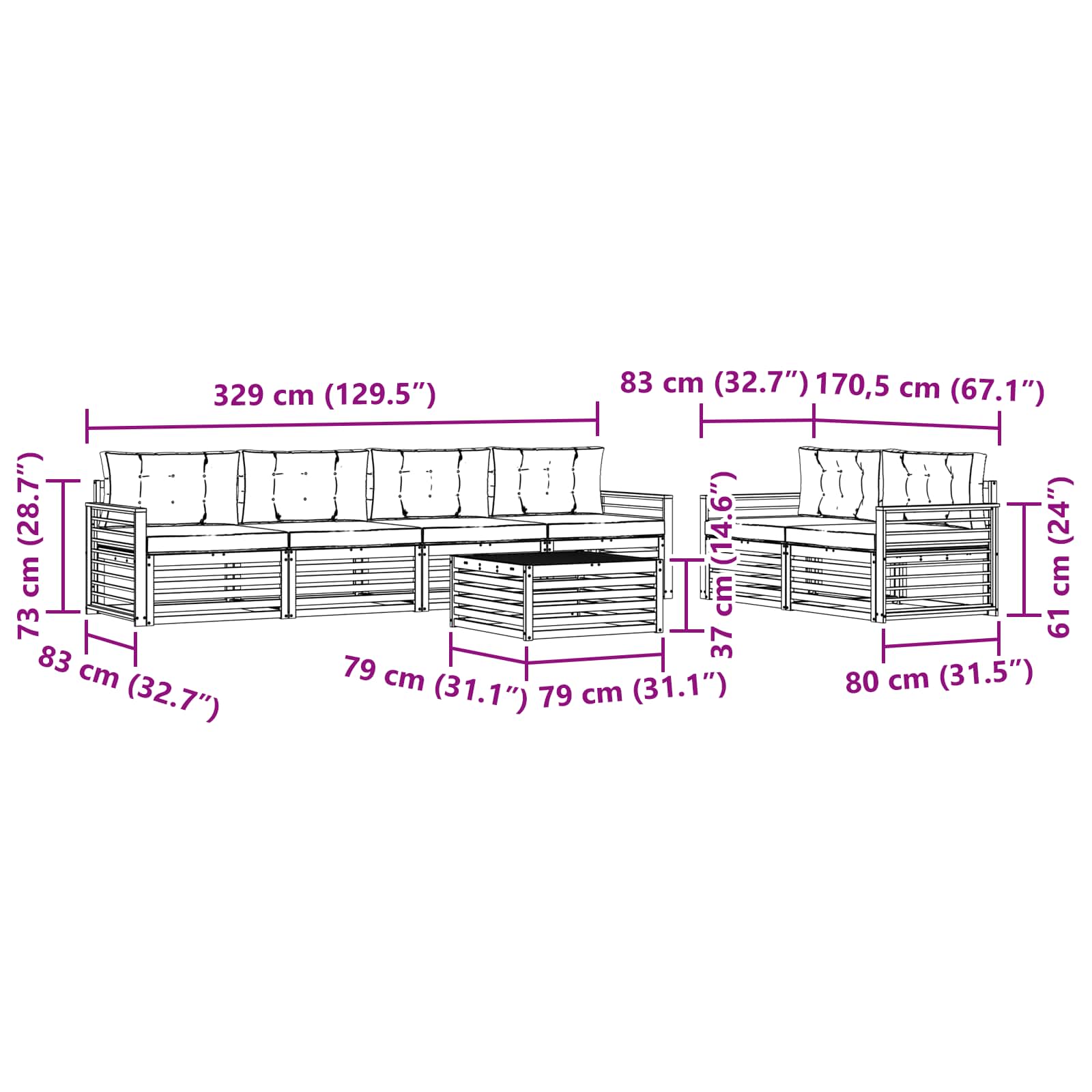Set vanjskih sofa 7 kom. Prirodna i krem
