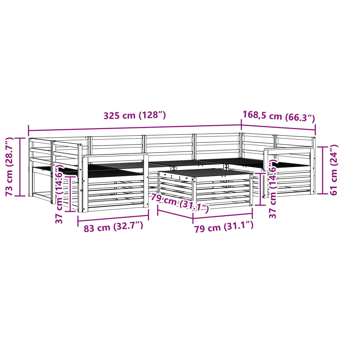 Set vanjskih sofa 7 kom. Prirodna Čvrsto drvo akacije