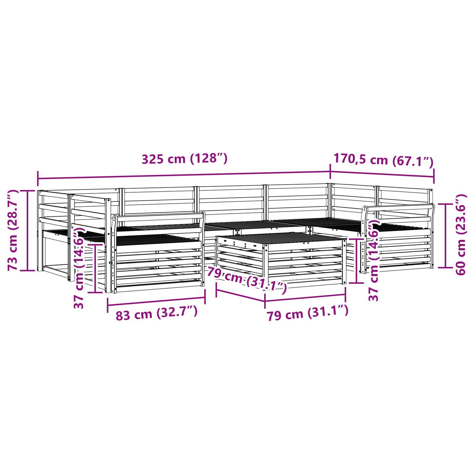 Set vanjskih sofa 7 kom. Prirodna Čvrsto drvo akacije
