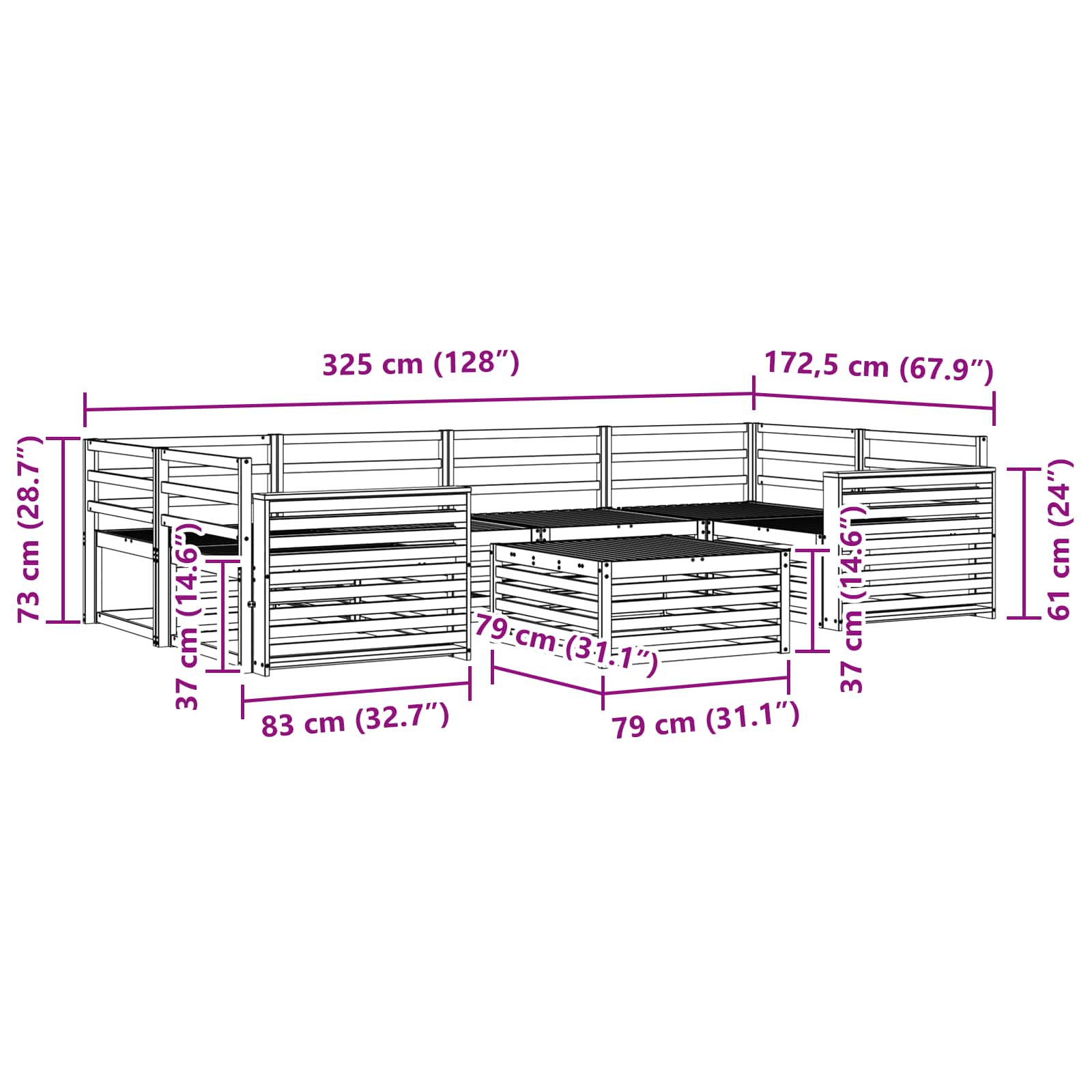 Set vanjskih sofa 7 kom. Prirodna Čvrsto drvo akacije